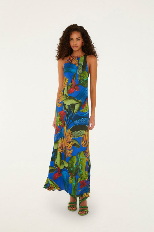 FARM Rio Shop Blue Banana Grapes Sleeveless Lenzing Ecovero Maxi Dress
