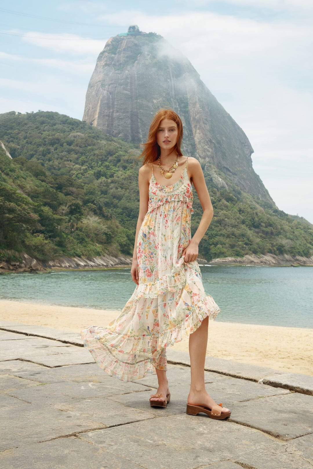 FARM Rio Shop Multicolor Rendeira Ruffled Sleeveless Maxi Dress
