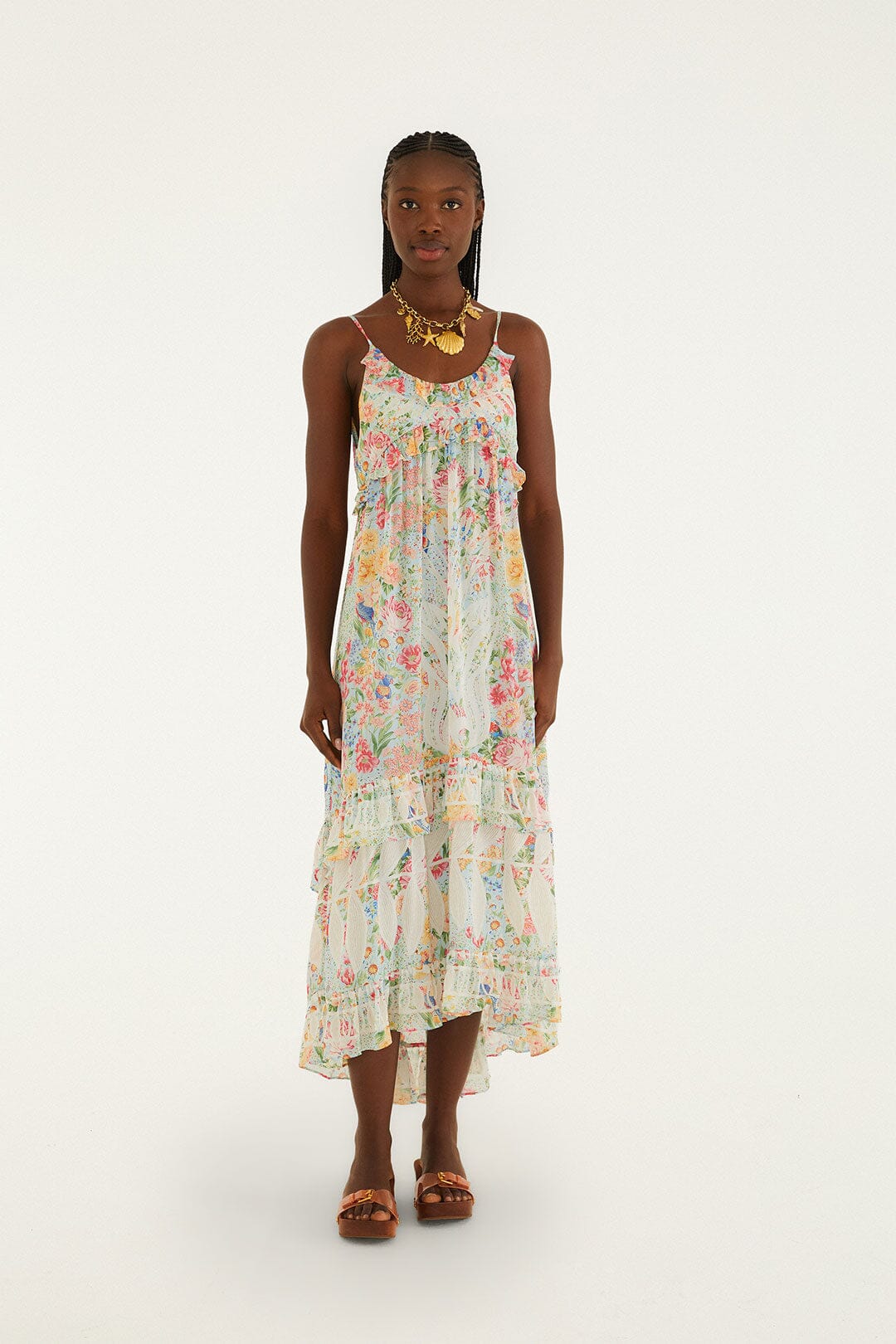 FARM Rio Shop Multicolor Rendeira Ruffled Sleeveless Maxi Dress