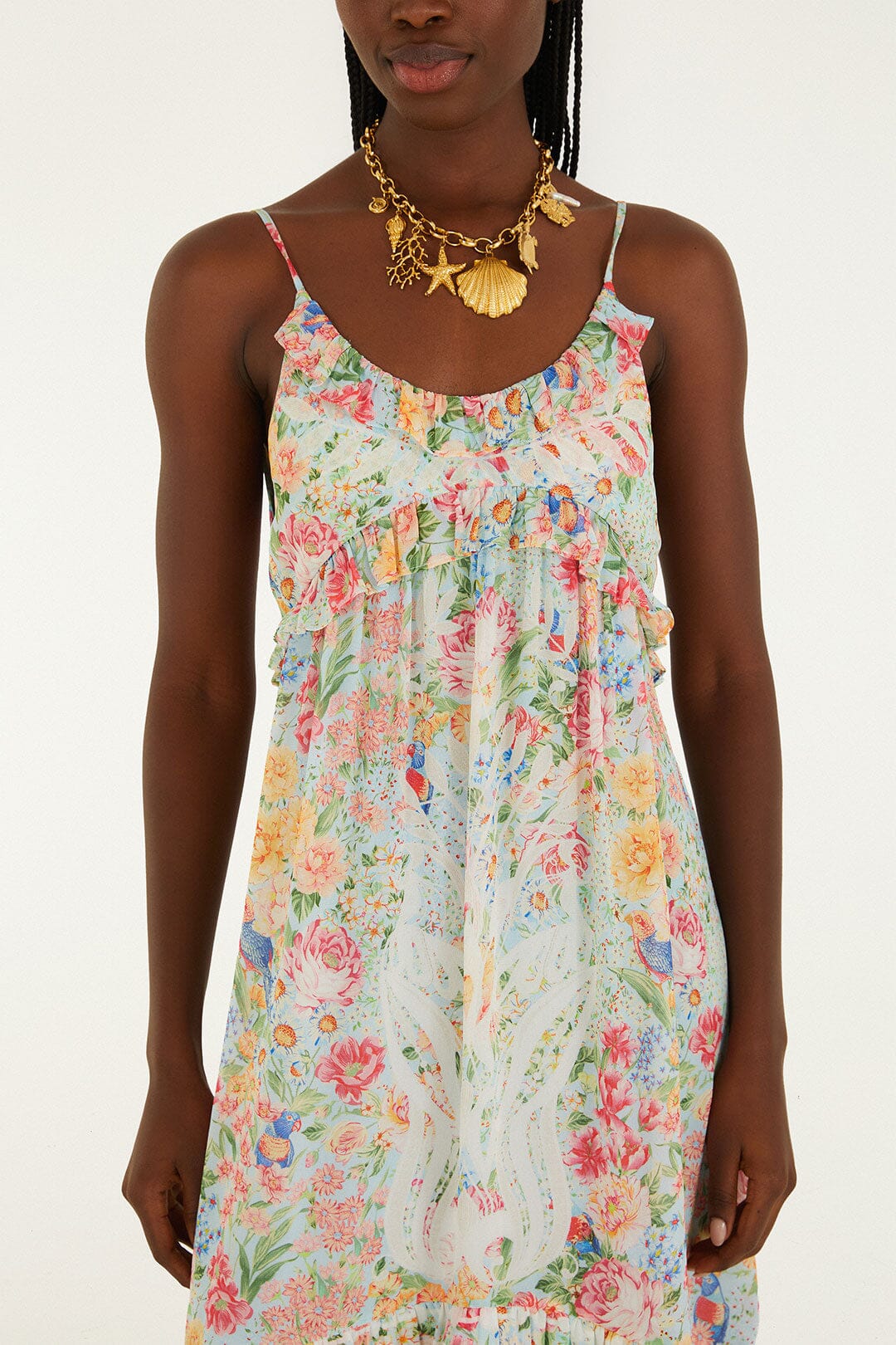 FARM Rio Shop Multicolor Rendeira Ruffled Sleeveless Maxi Dress
