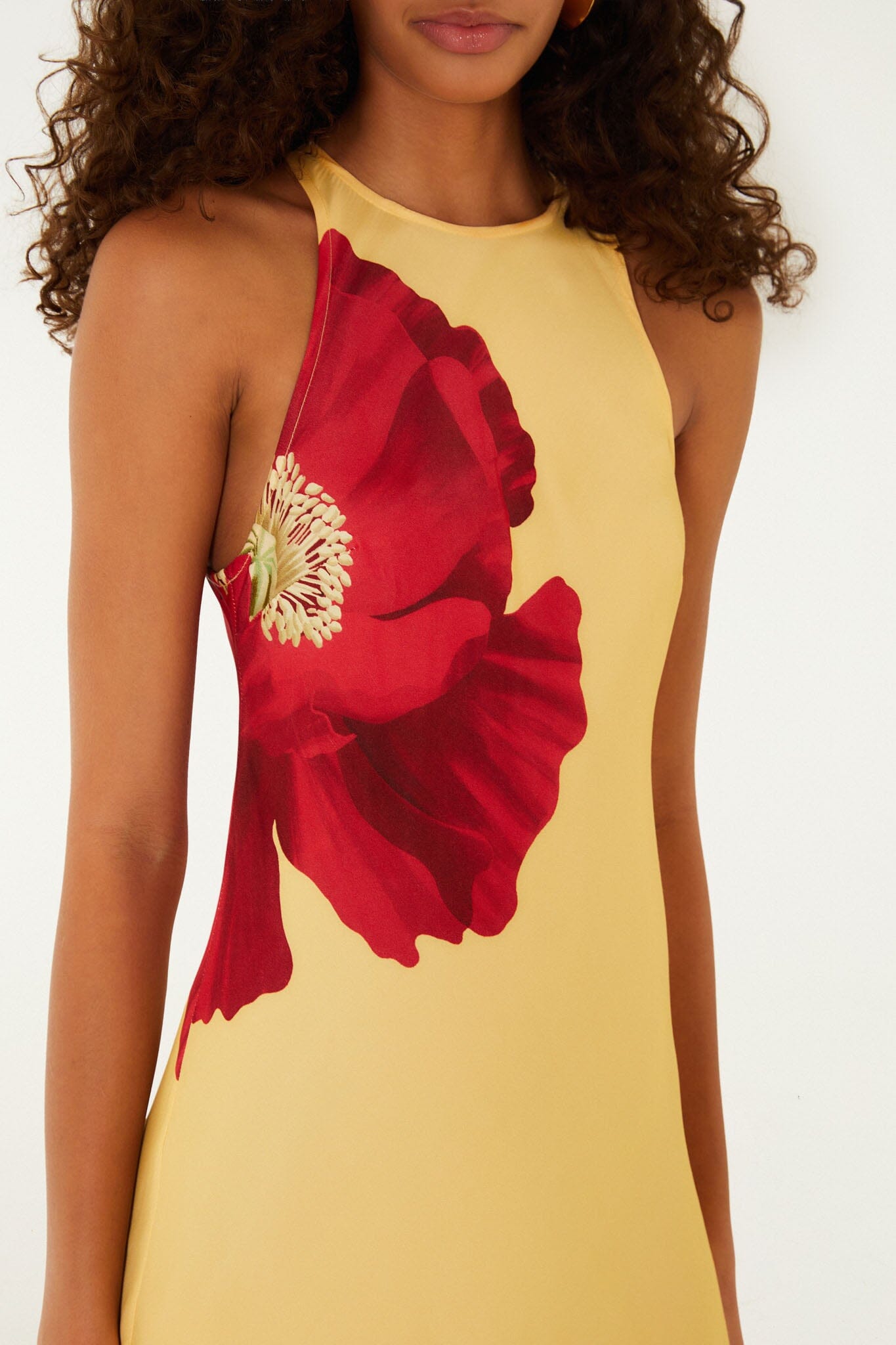 FARM Rio Shop Light Yellow Poppy Flowers Sleeveless Lenzing Ecovero Viscose Maxi Dress