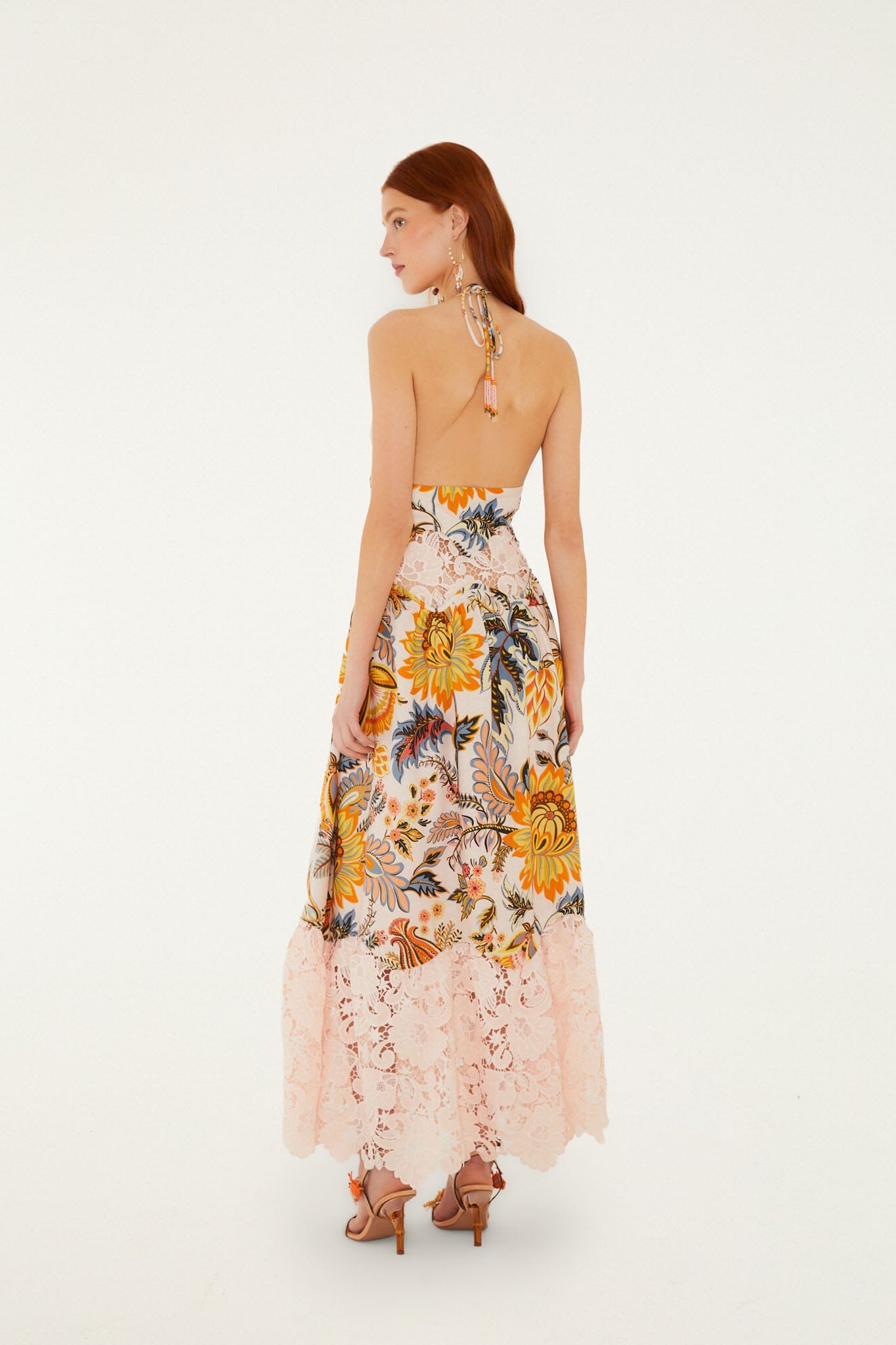 FARM Rio Shop Light Pink Ligia Floral Lace Lenzing Ecovero Euroflax Maxi Dress