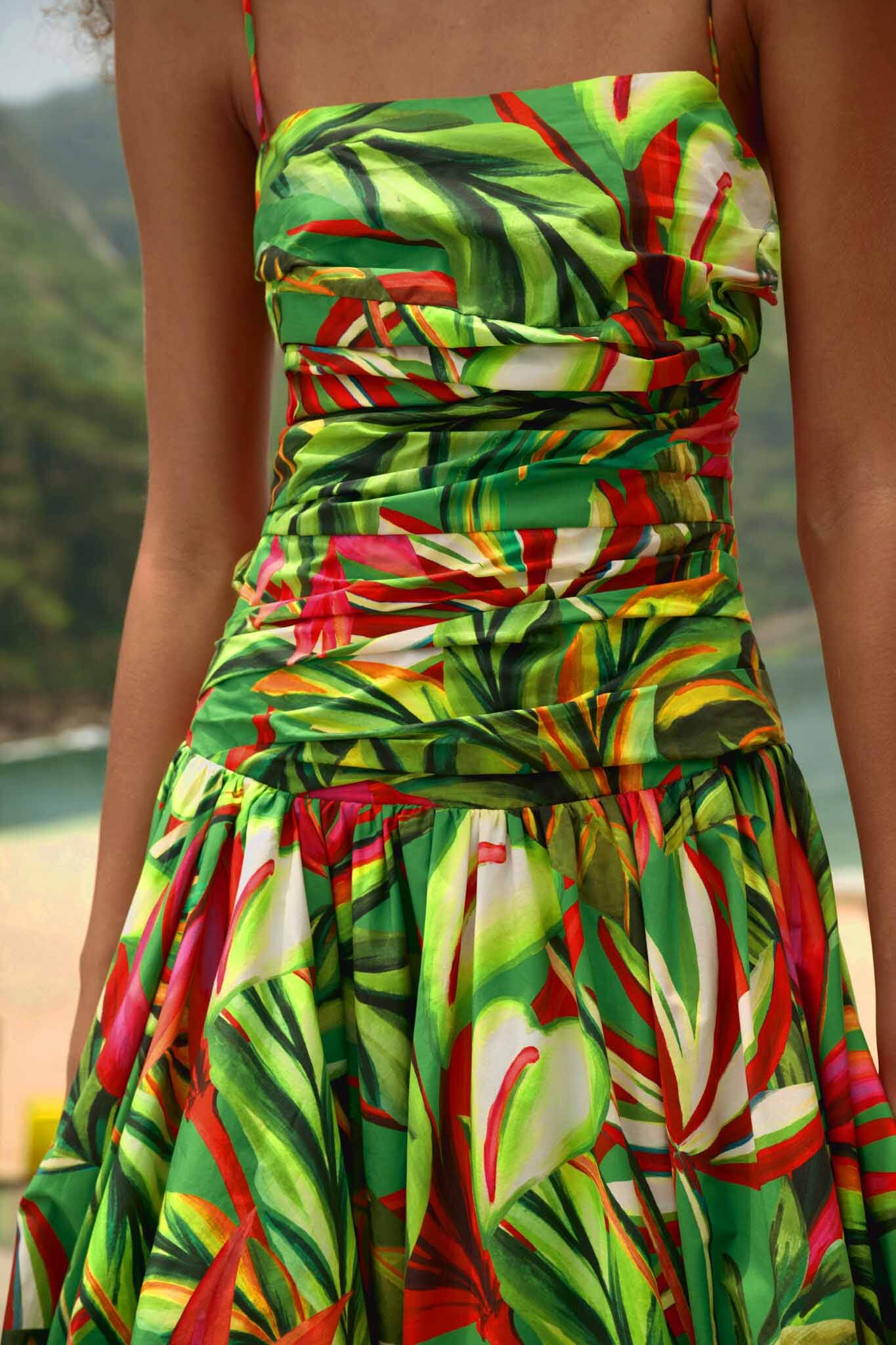 FARM Rio Shop Green Tropical Dream Draped Organic Cotton Maxi Dress