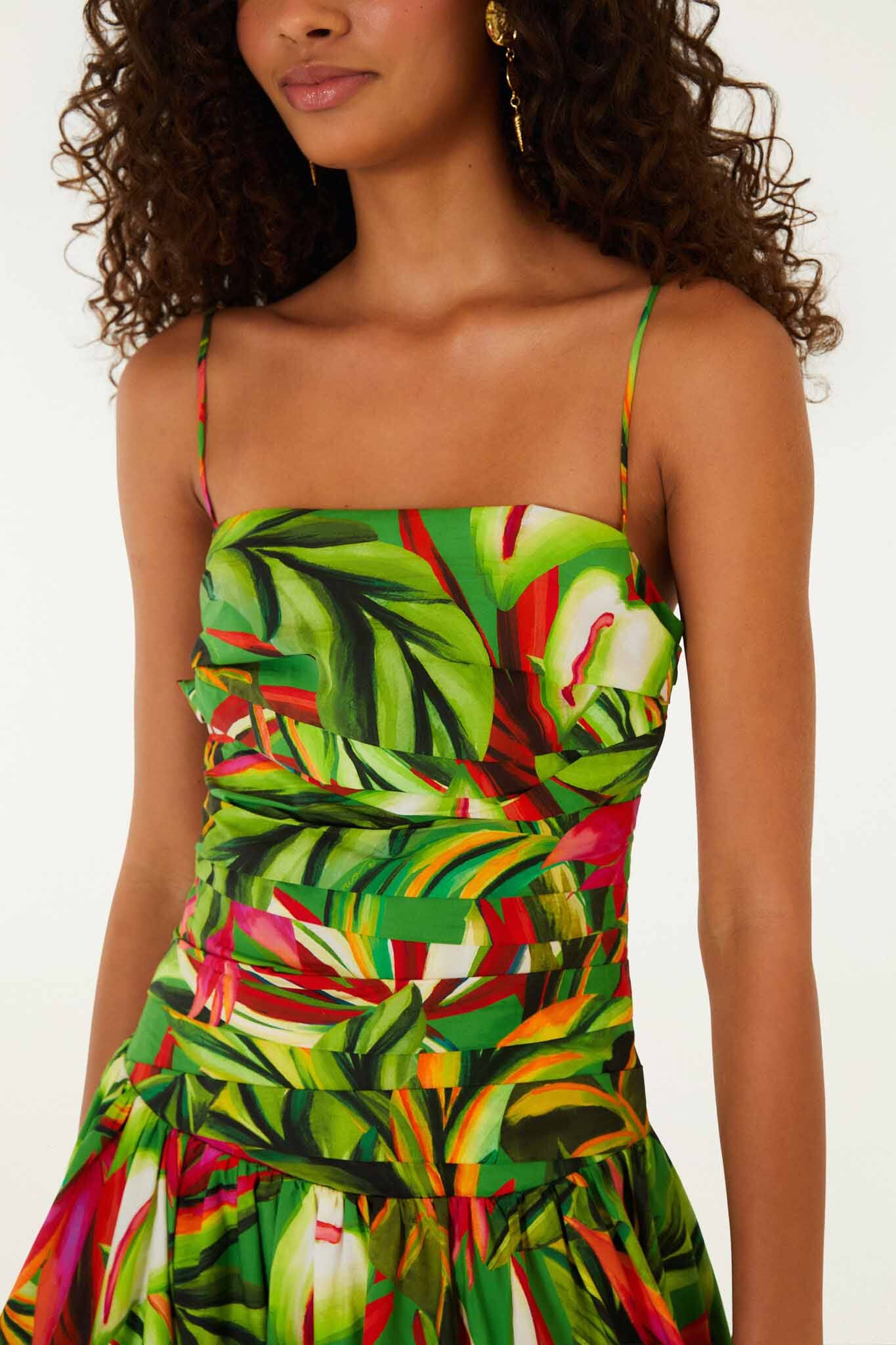 FARM Rio Shop Green Tropical Dream Draped Organic Cotton Maxi Dress