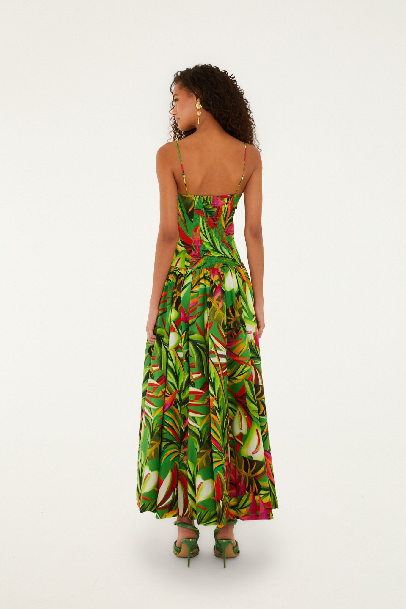 FARM Rio Shop Green Tropical Dream Draped Organic Cotton Maxi Dress