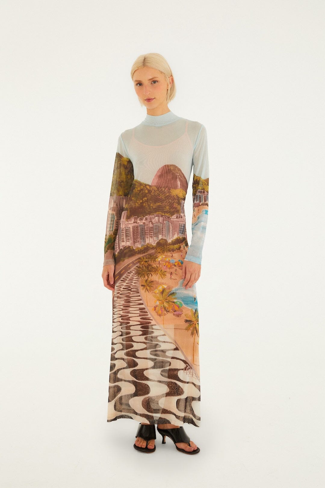 FARM Rio Shop Multicolor Copacabana Beach Long Sleeve Maxi Dress