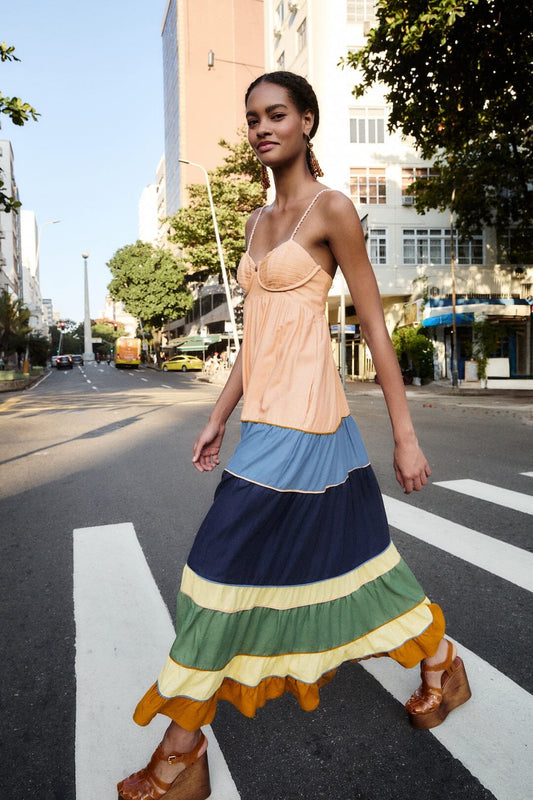 FARM Rio Shop Multicolor Pleats Lenzing Ecovero Euroflax Maxi Dress