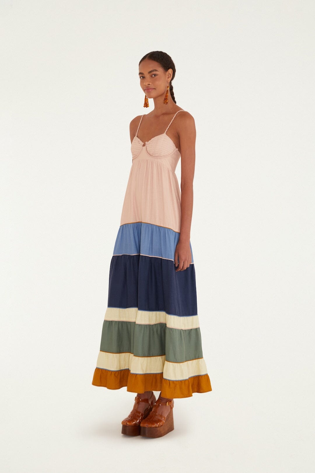 FARM Rio Shop Multicolor Pleats Lenzing Ecovero Euroflax Maxi Dress