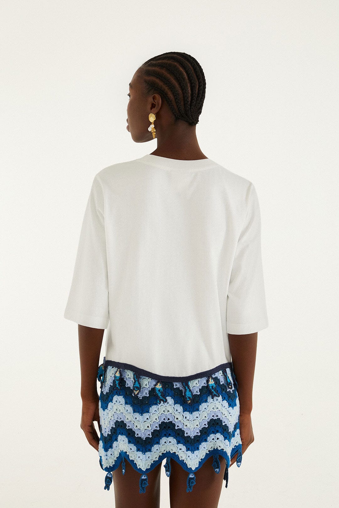 FARM Rio Shop Off-White Summer In The Tropics Crochet Hem T-Shirt