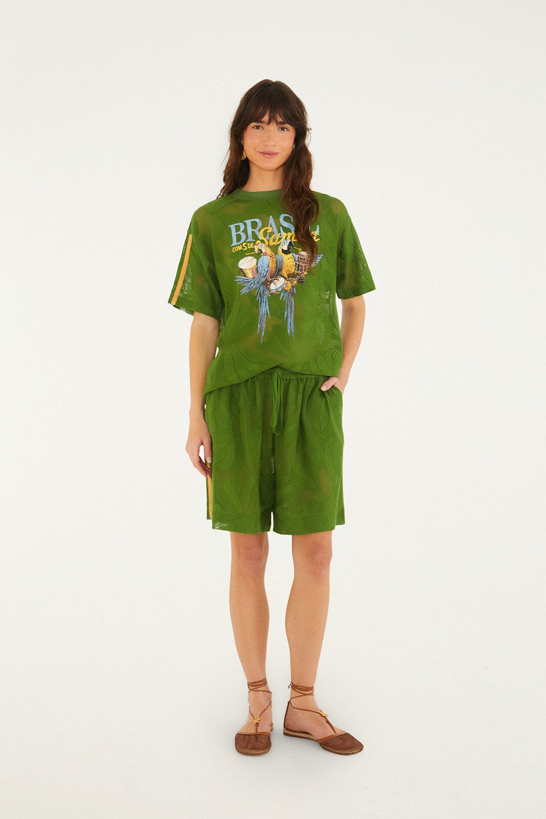 FARM Rio Shop Green Brasil Samba Lace T-Shirt