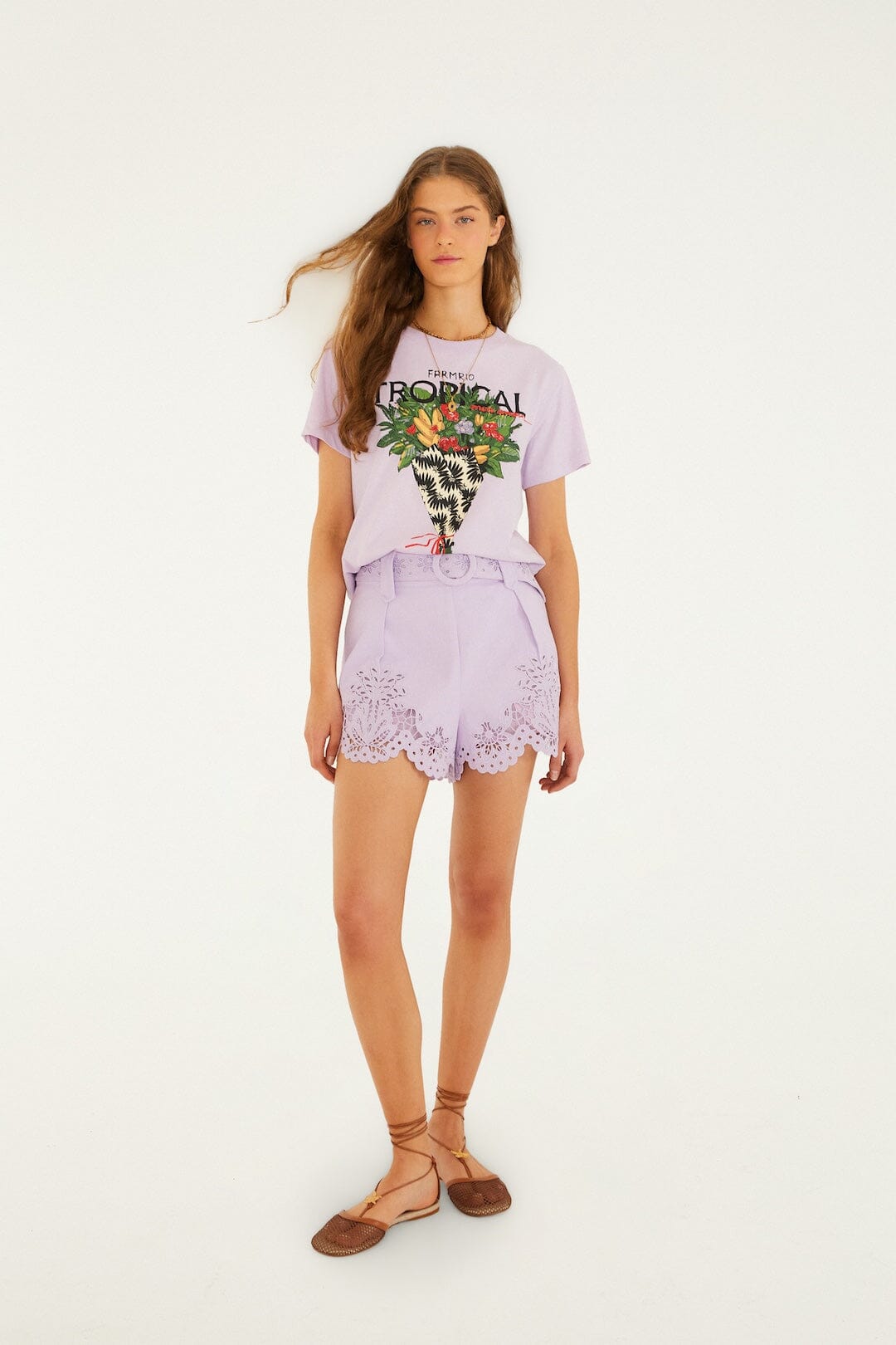 FARM Rio Shop Lilac Tropical Bouquet Organic Cotton T-Shirt