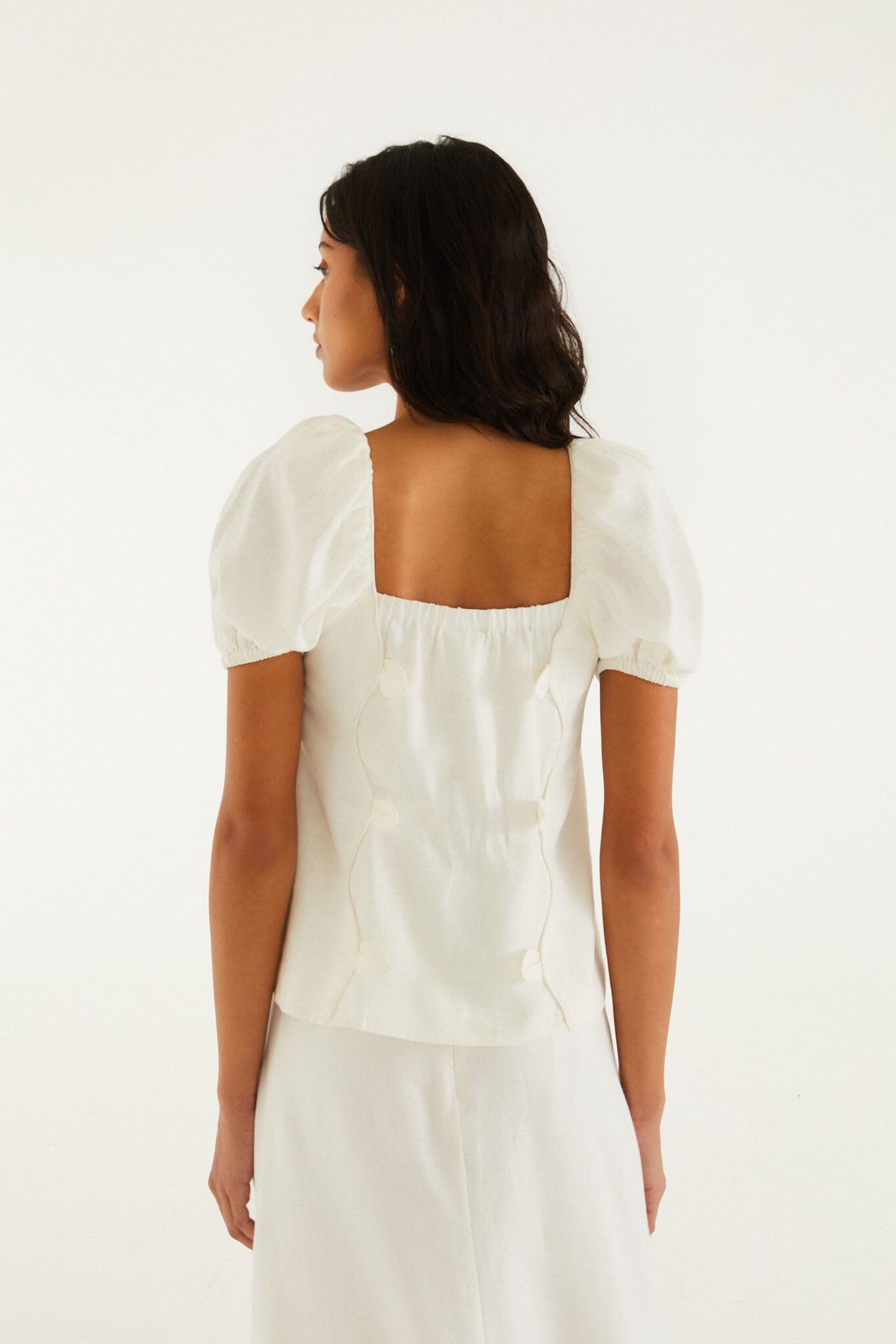 FARM Rio Shop Off-White 3d Flowers Puff Sleeve Blouse