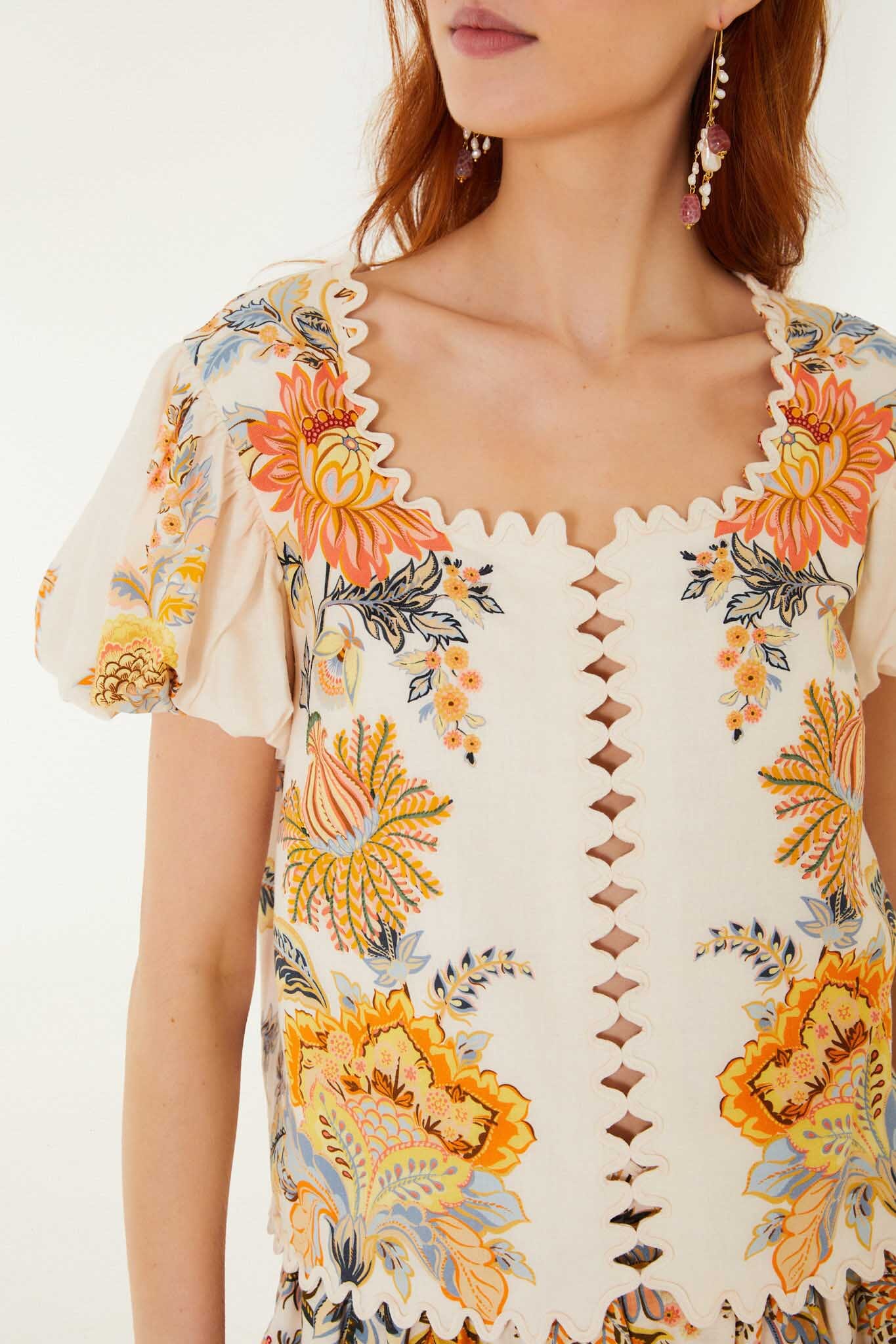 FARM Rio Shop Light Pink Ligia Short Sleeve Lenzing Ecovero Euroflax Blouse