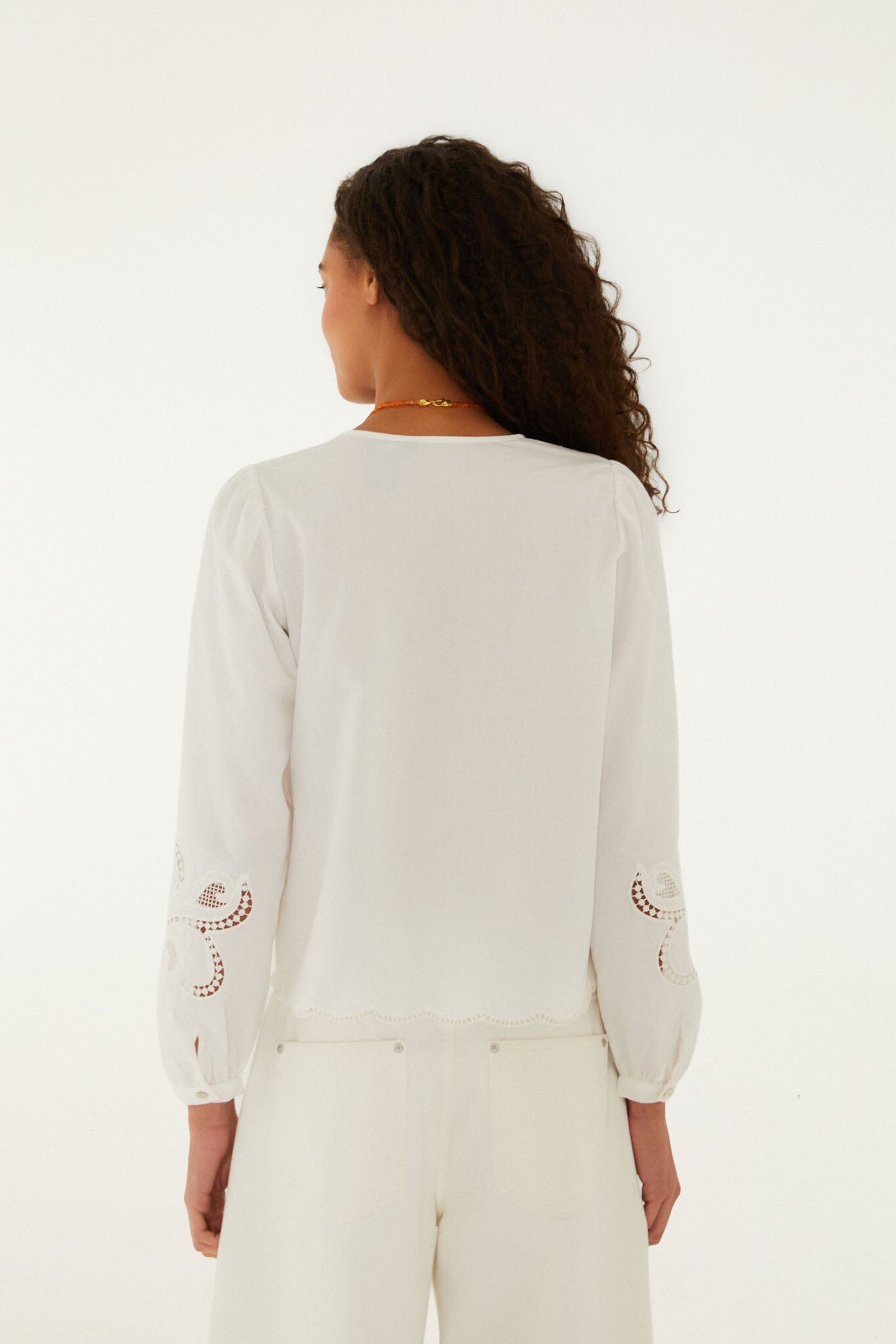 FARM Rio Shop Off-White Richelieu Long Sleeve Blouse
