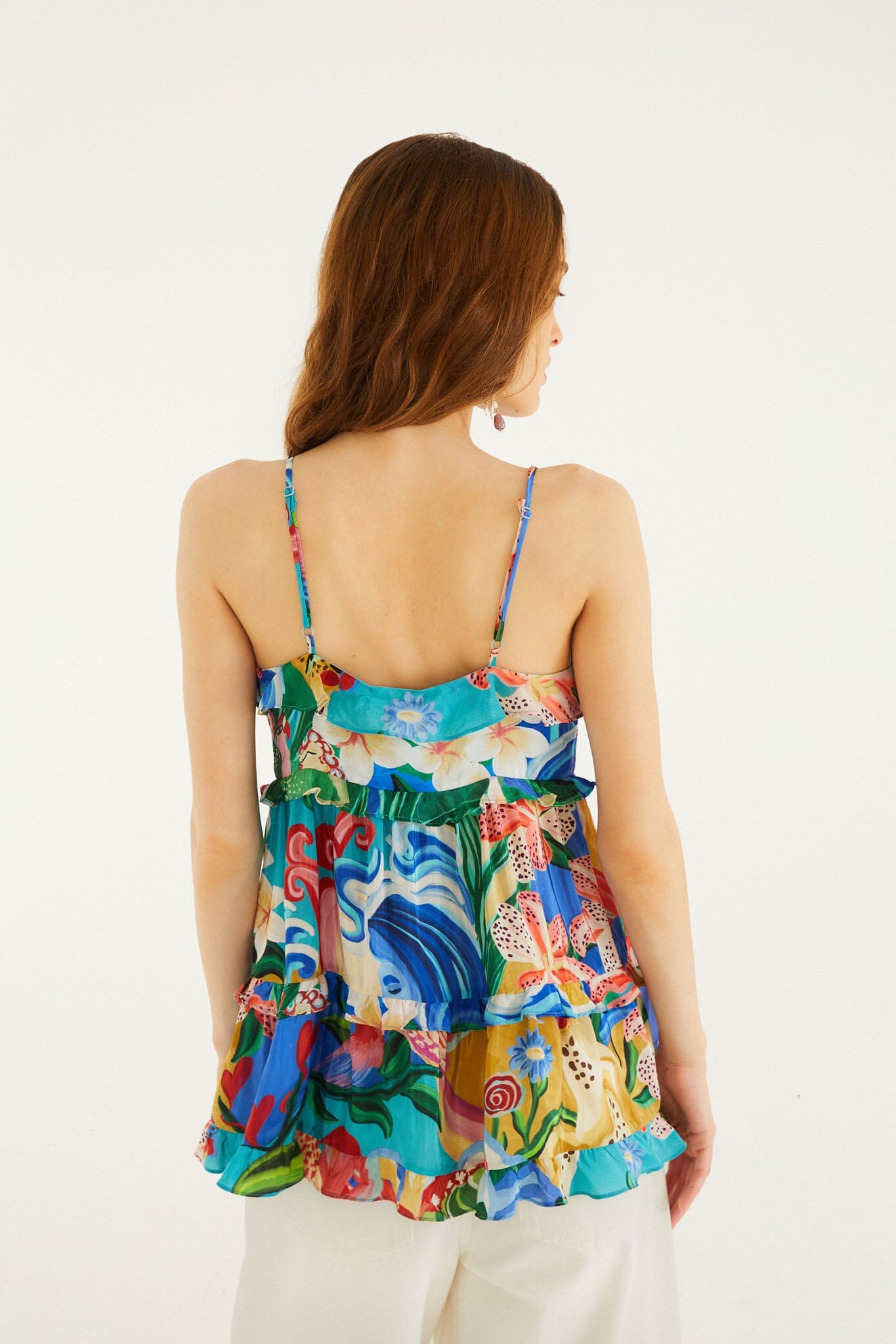 FARM Rio Shop Multicolor Garden Of Life Front Ties Ruffled Blouse