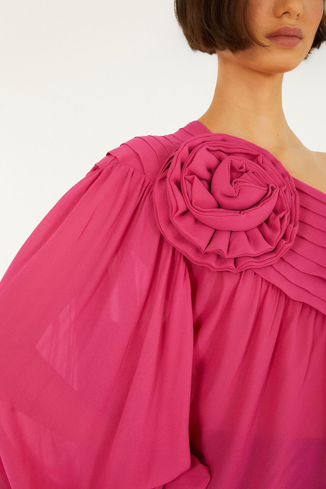 FARM Rio Shop Pink 3d Rose One-Shoulder Blouse