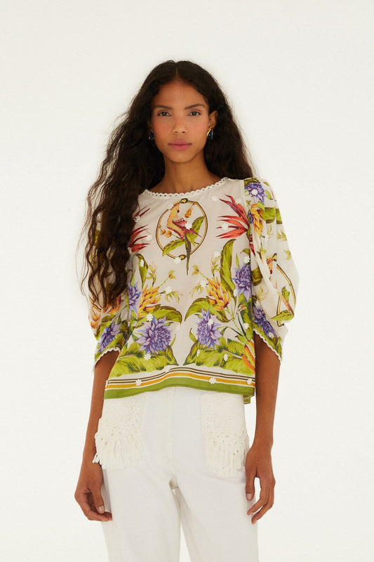 FARM Rio Shop Sand Tropical Scarf Blouse