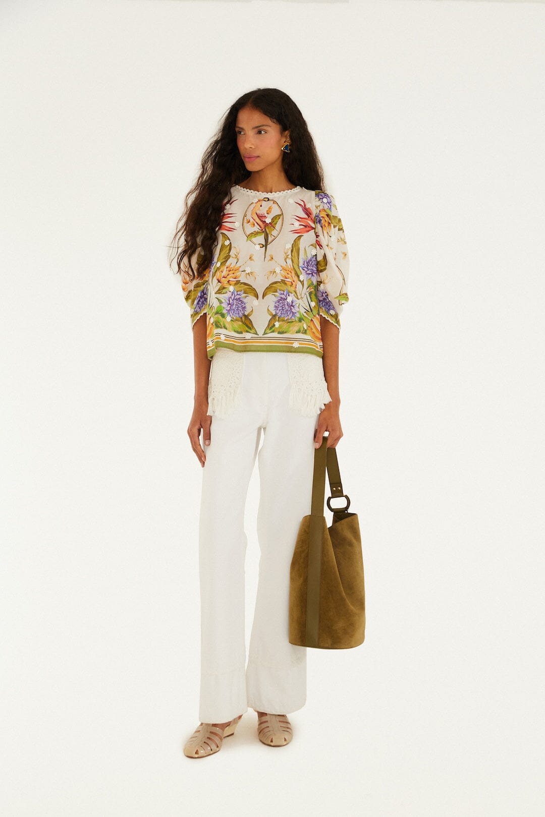 FARM Rio Shop Sand Tropical Scarf Blouse