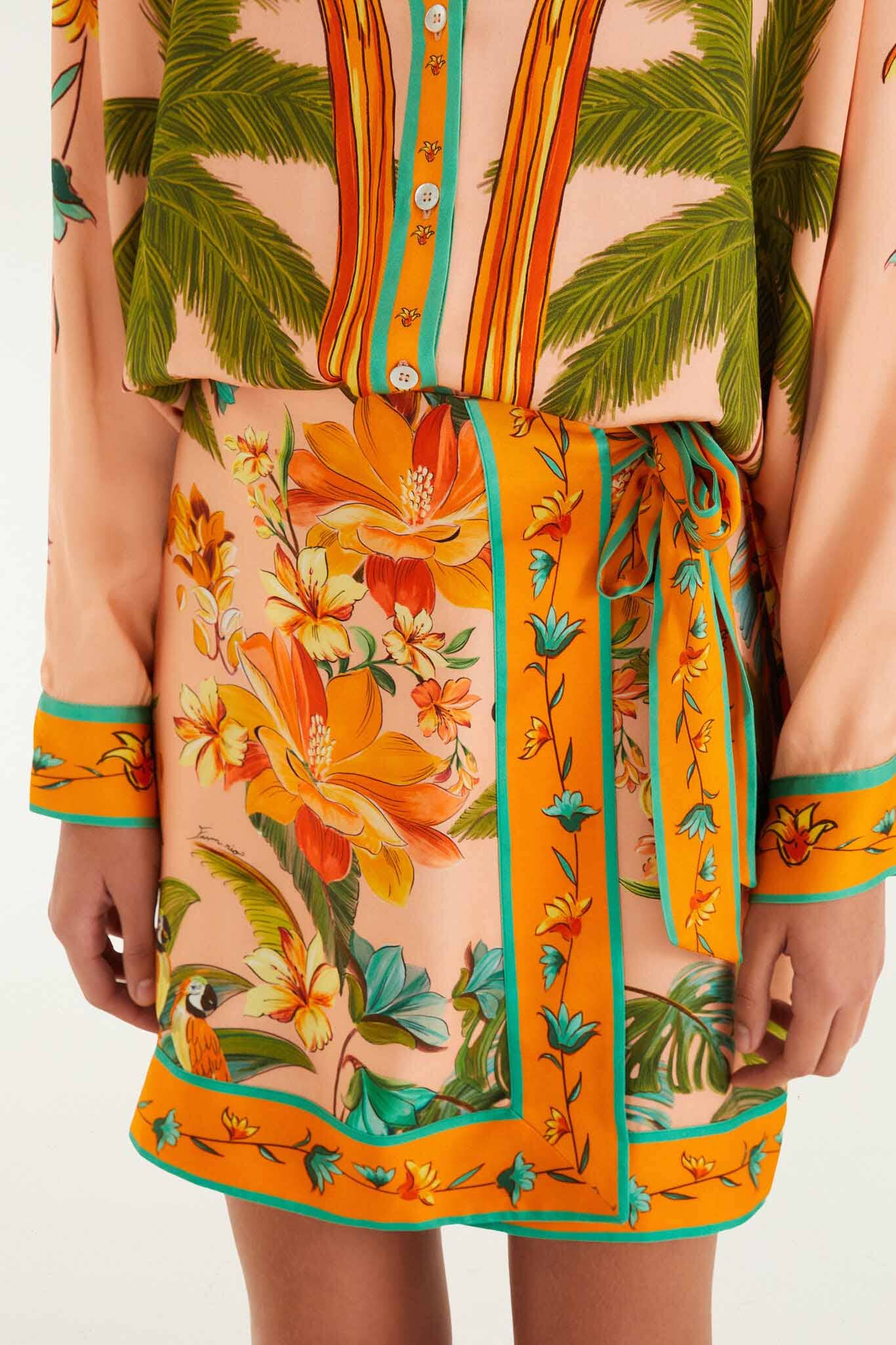 FARM Rio Shop Multicolor Birds Lenzing Ecovero Mini Skirt