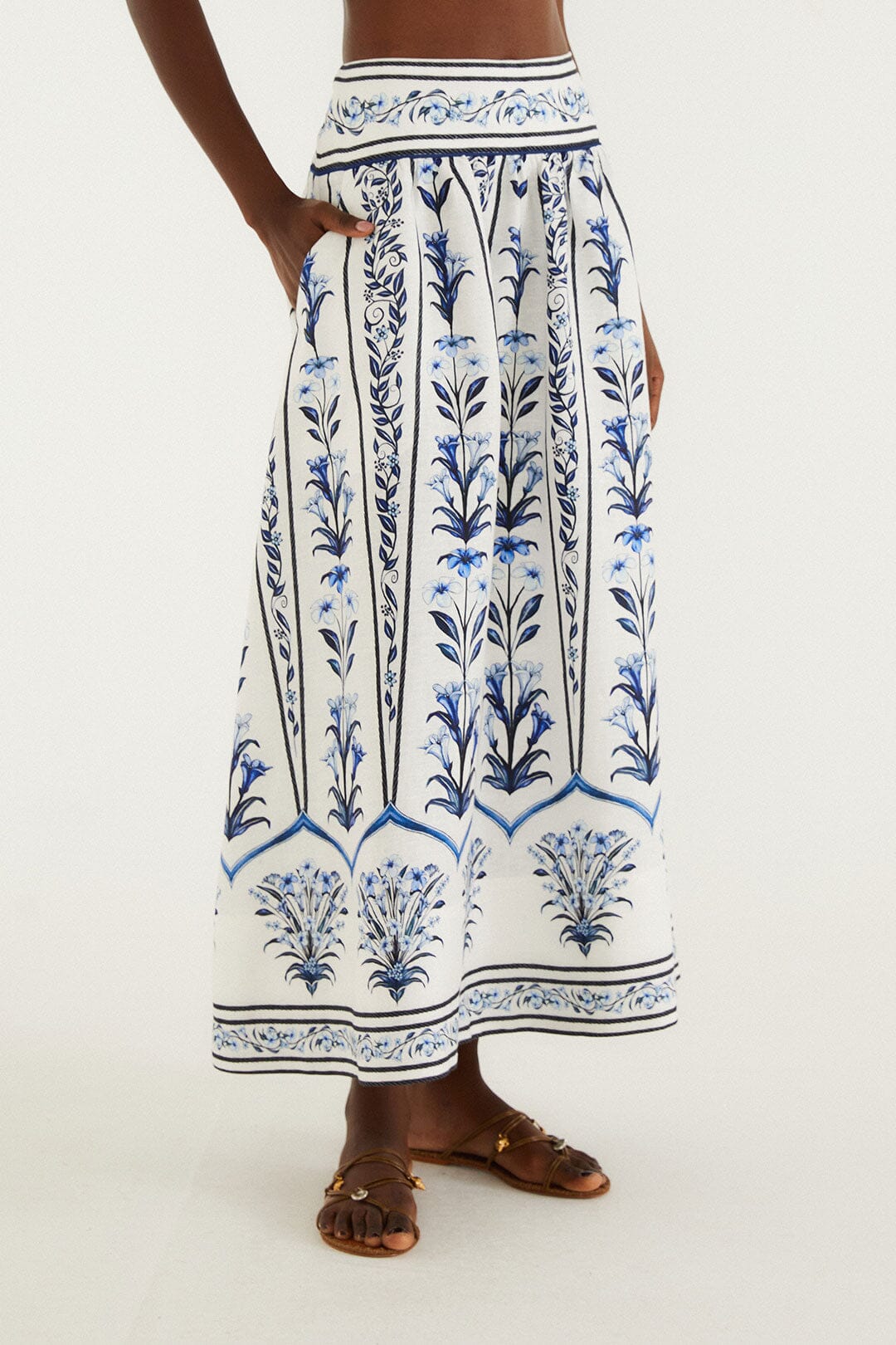 FARM Rio Shop Off-White Flowers Arch Euroflax Premium Linen Maxi Skirt