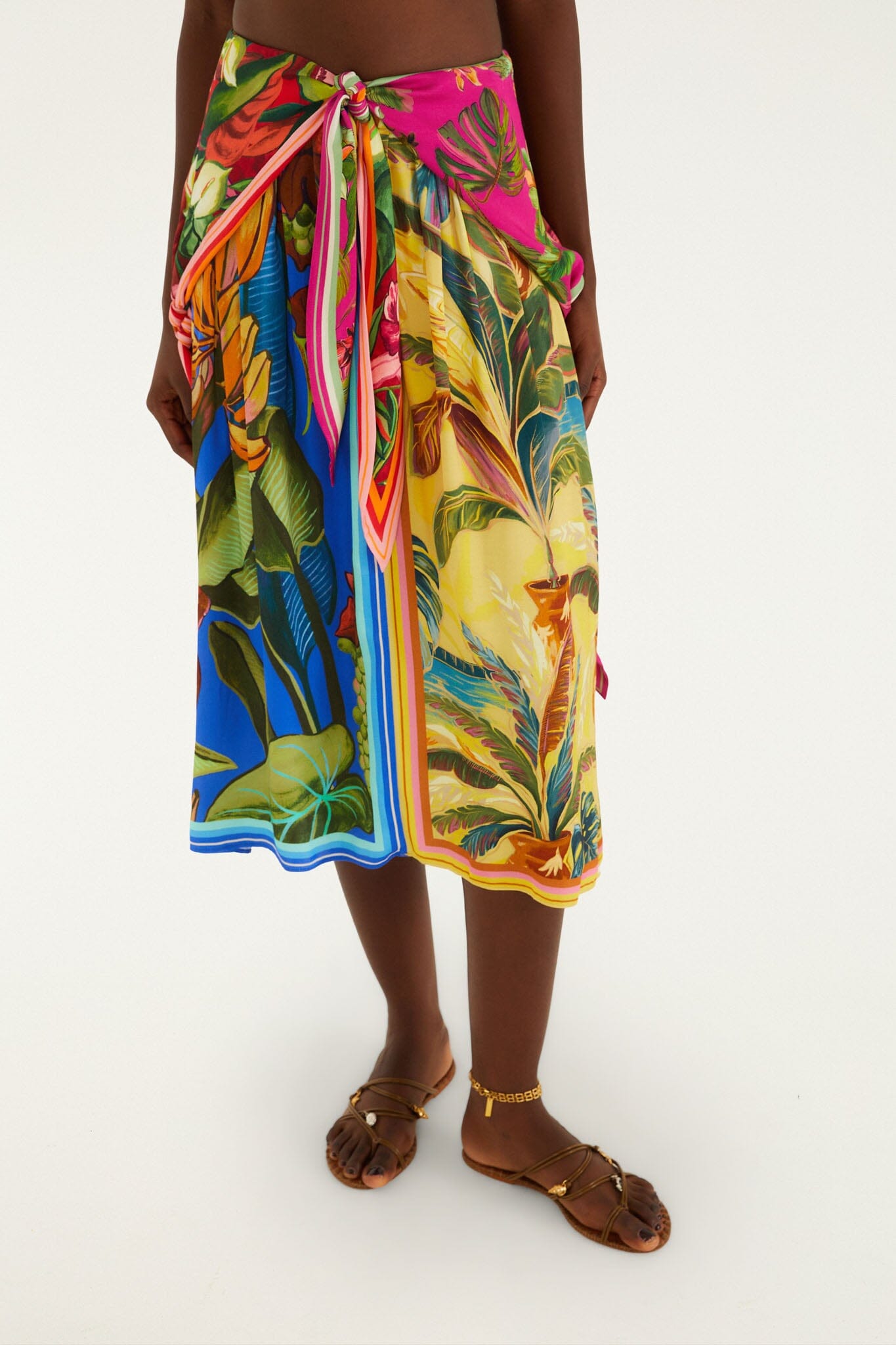 FARM Rio Shop Multicolor Rainbow Summer Mixed Scarves Lenzing Ecovero Viscose Midi Skirt