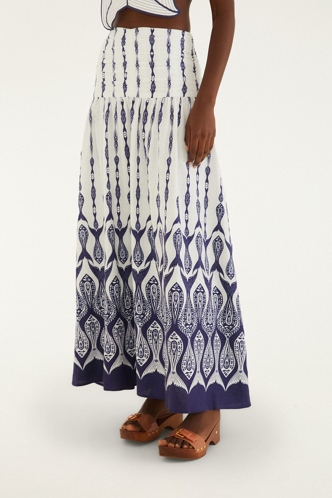 FARM Rio Shop Off-White Fishes Flow Lenzing Ecovero Euroflax Maxi Skirt