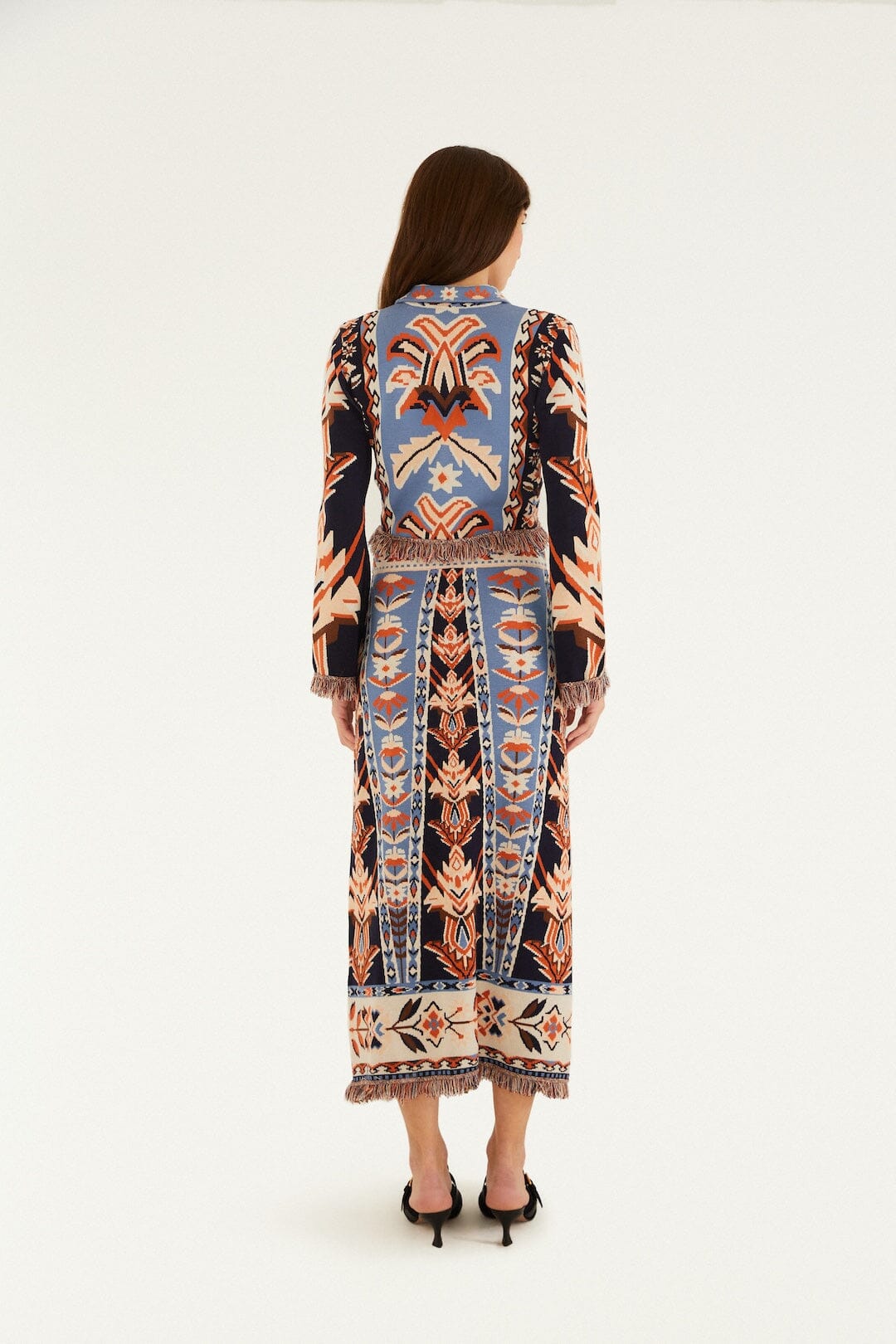 FARM Rio Shop Multicolor Tapestry Fringes Knit Skirt