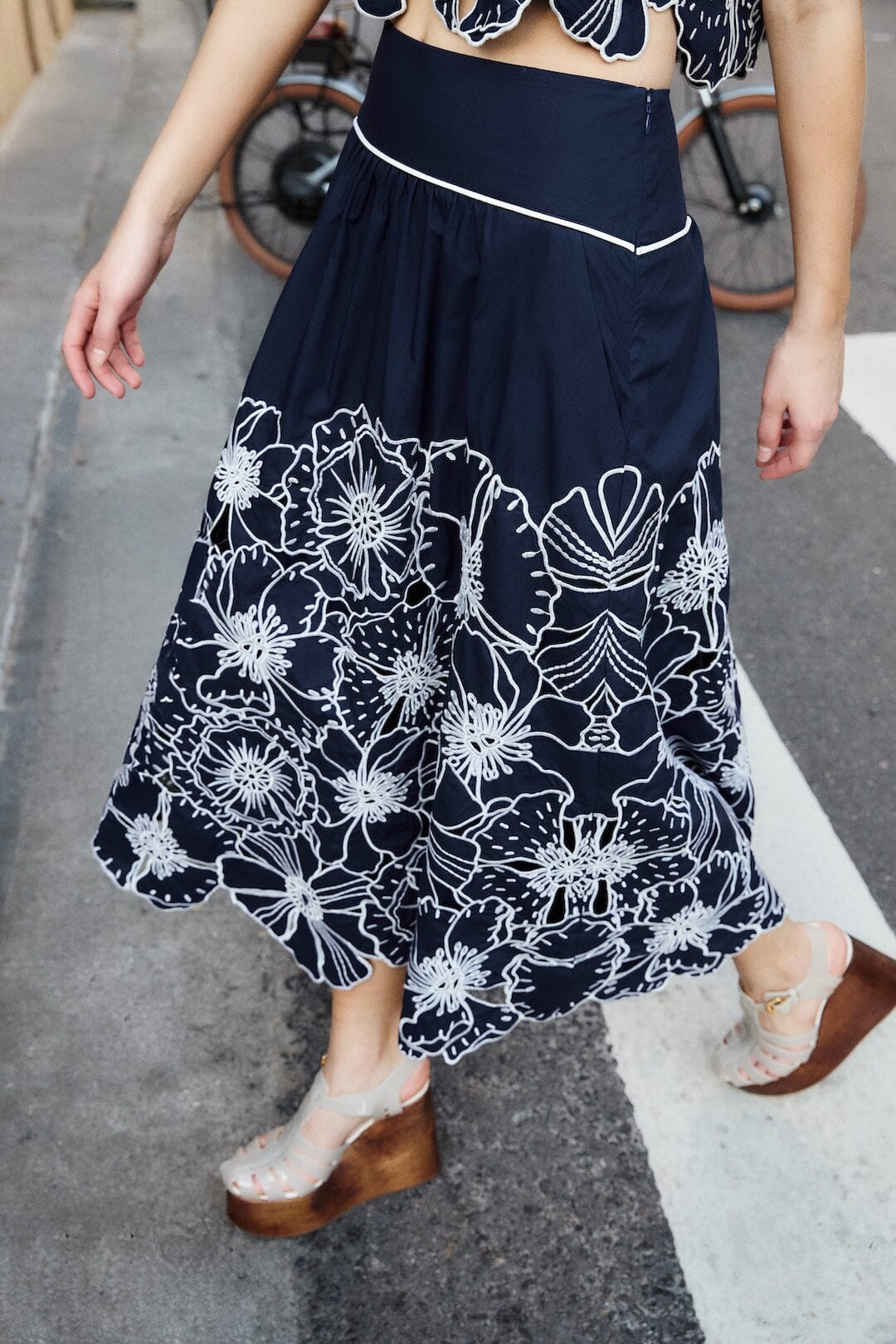 FARM Rio Shop Blue Flowers Richelieu Organic Cotton Maxi Skirt