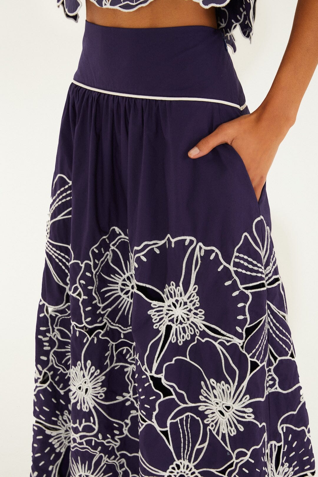 FARM Rio Shop Blue Flowers Richelieu Organic Cotton Maxi Skirt