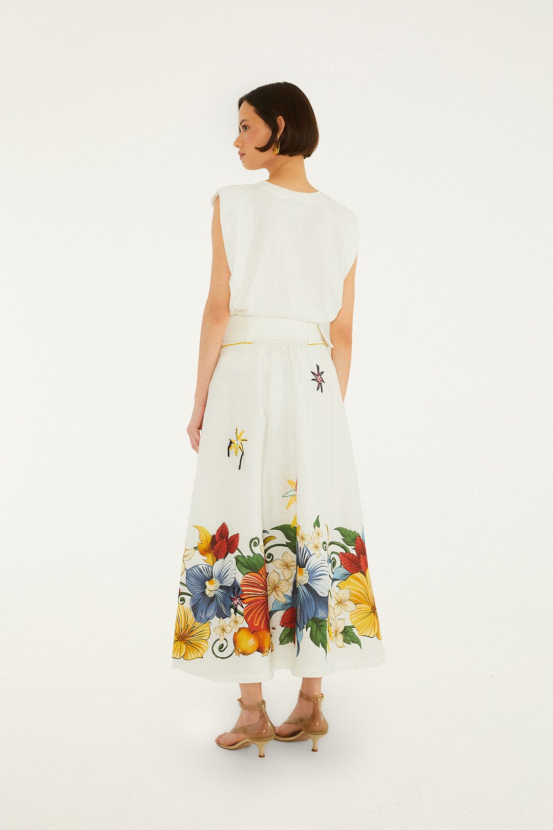 FARM Rio Shop Off-White Tropi Embroidered Euroflax Premium Linen Maxi Skirt