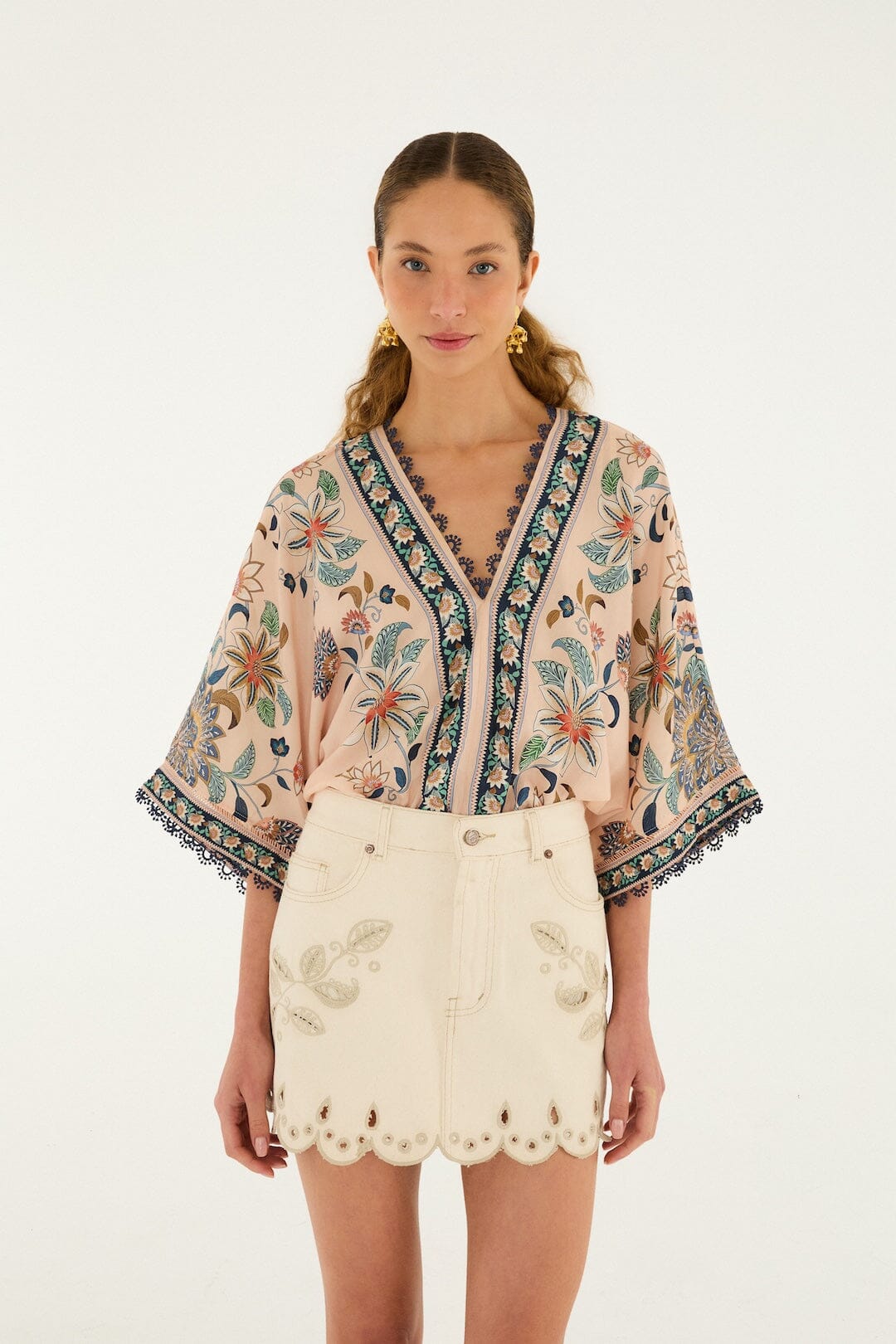 FARM Rio Shop Off-White Canva Scallop Richelieu Skirt