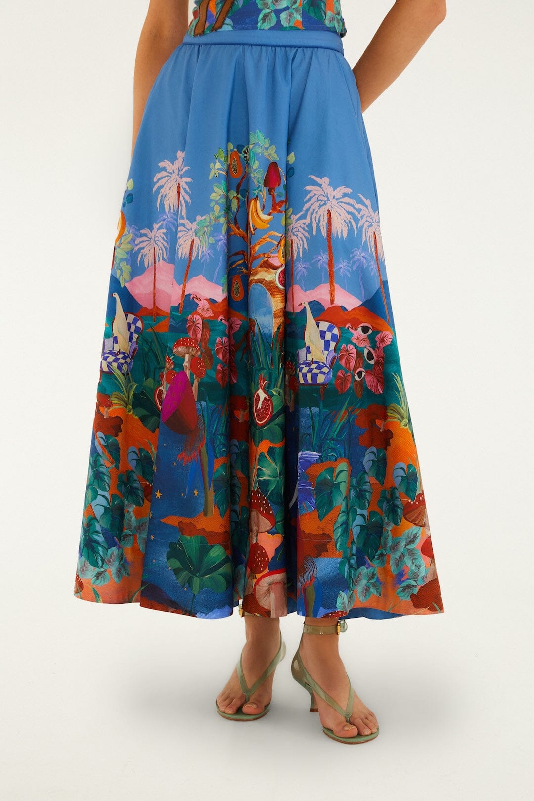 FARM Rio Shop Multicolor Dream Landscape Organic Cotton Midi Skirt