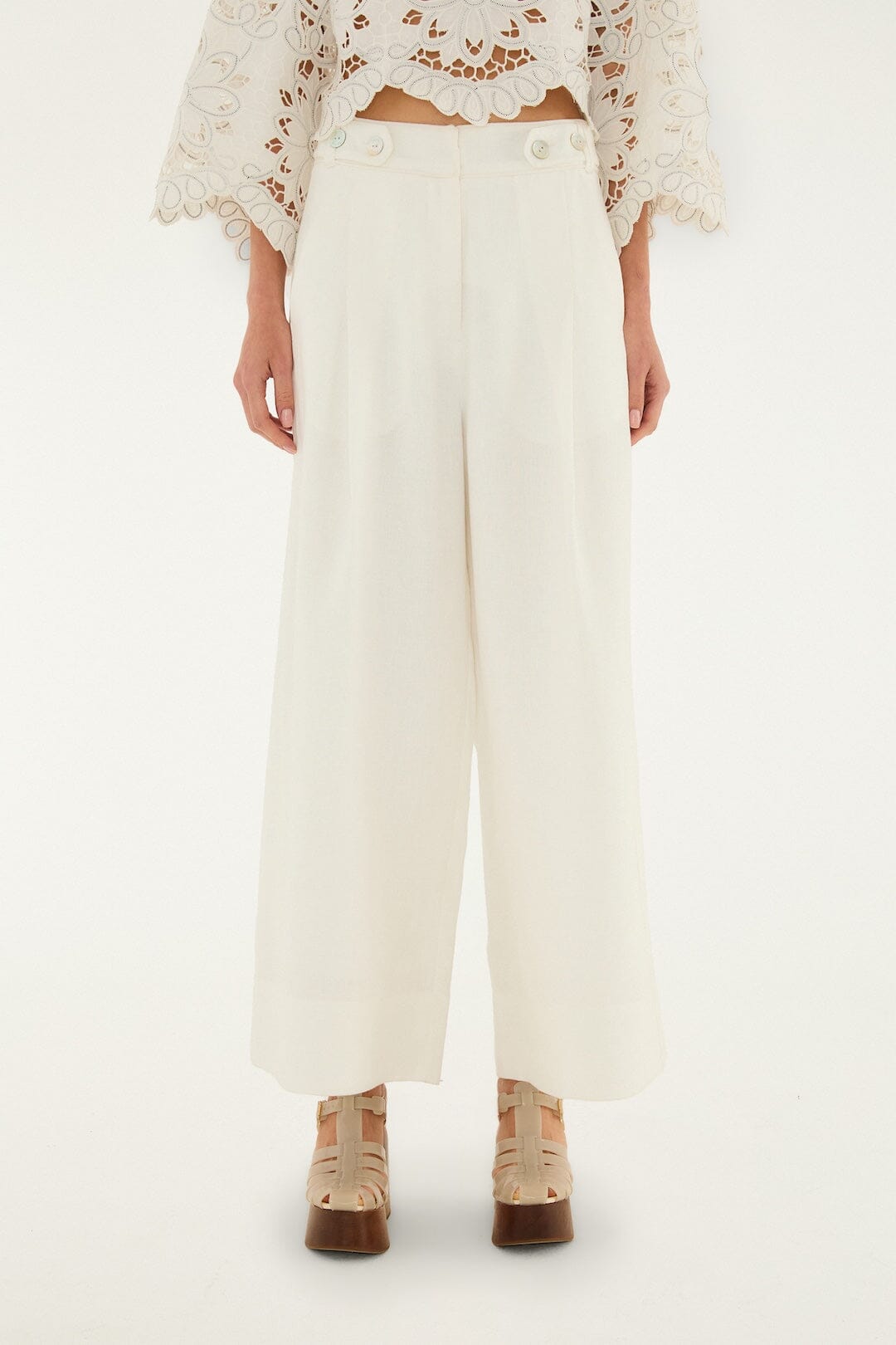 FARM Rio Shop Off-White High Waisted Euroflax Premium Linen Pants