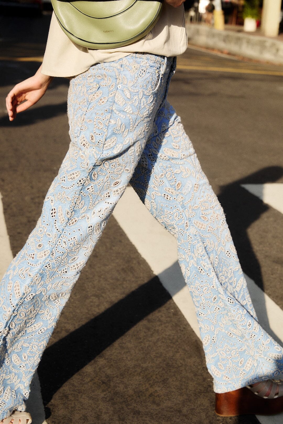 FARM Rio Shop Denim Eyelet Pockets Flare Pants