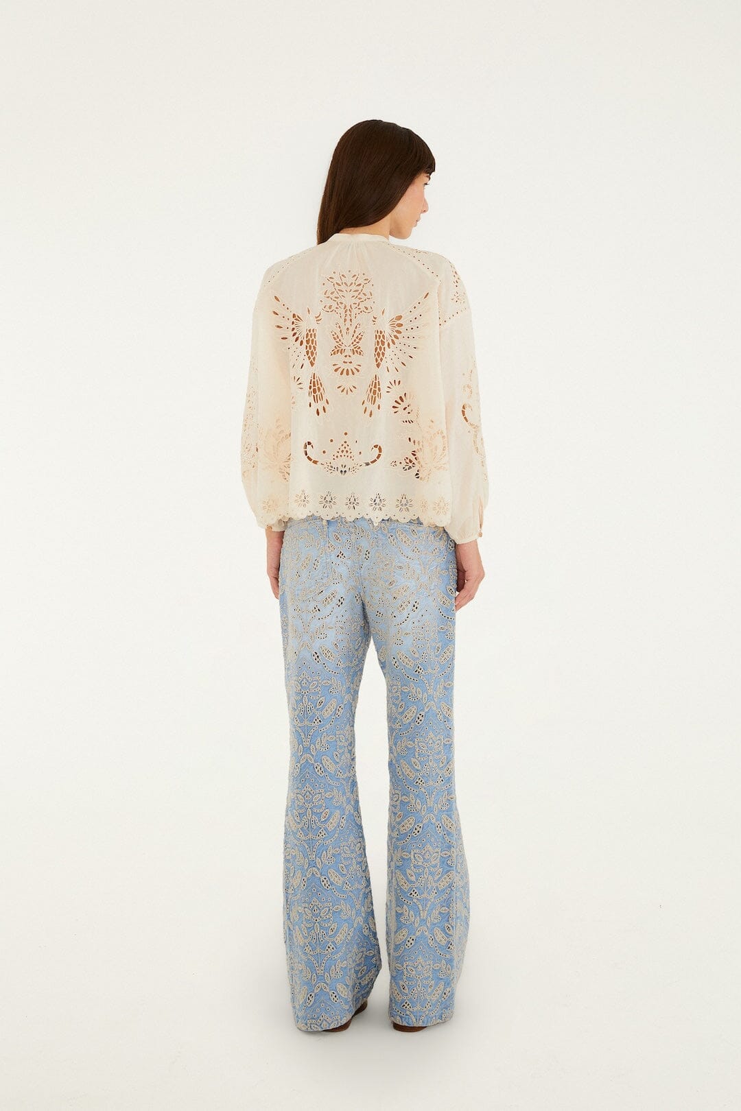FARM Rio Shop Denim Eyelet Pockets Flare Pants
