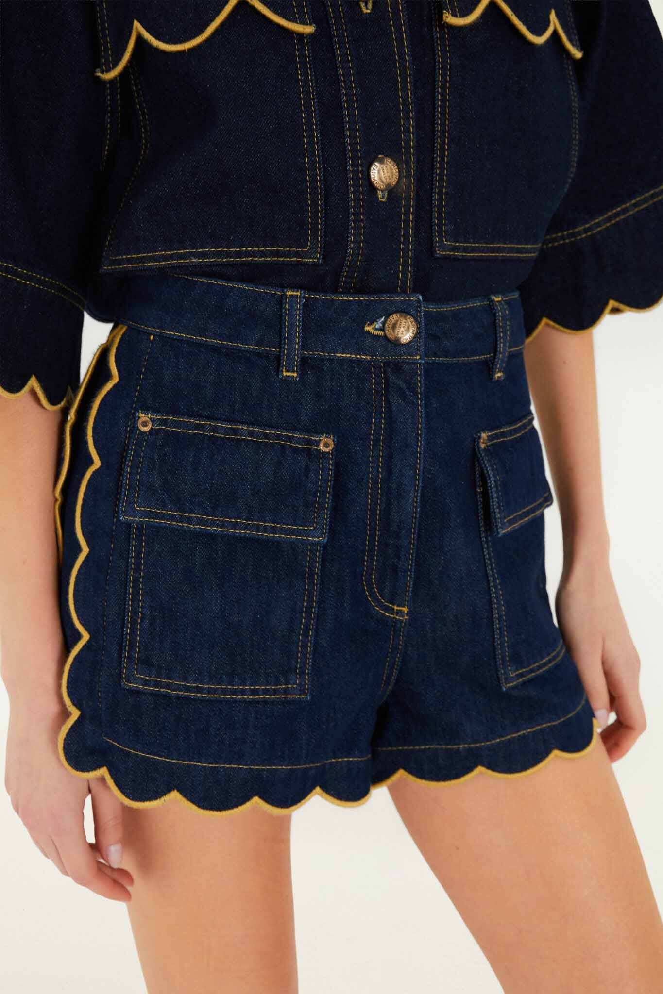 FARM Rio Shop Dark Denim Pockets Wavy Hem Shorts