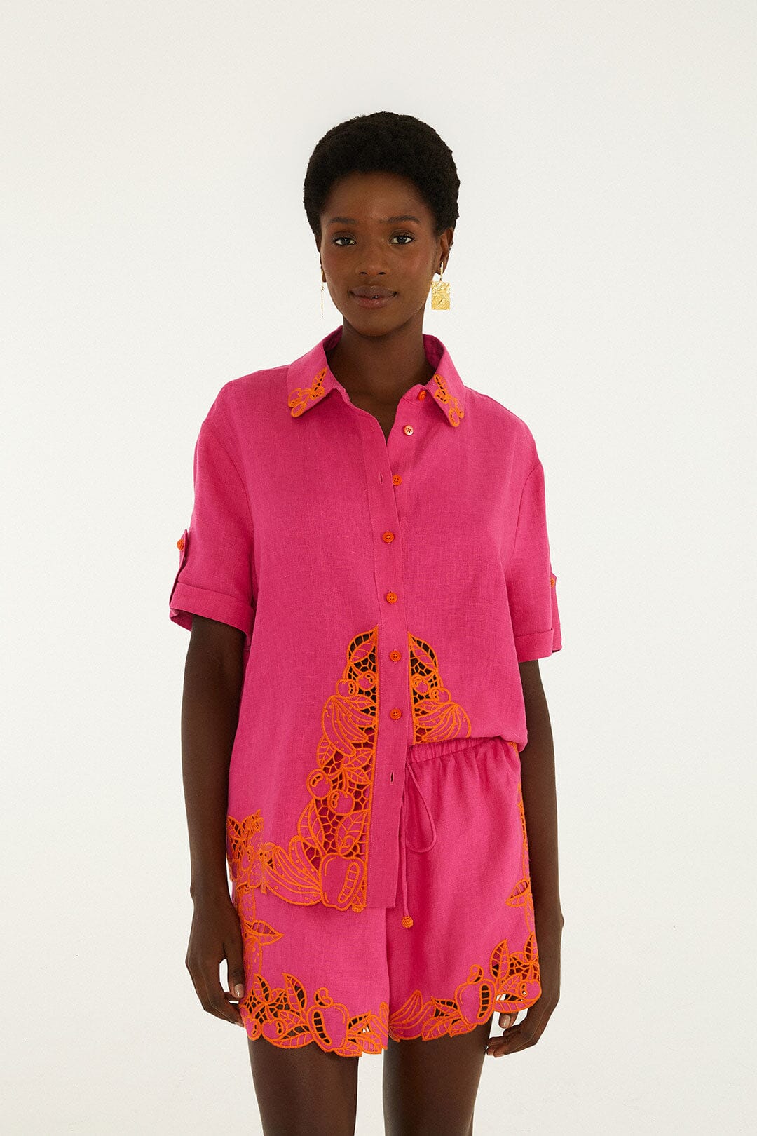 FARM Rio Shop Pink Fruit Richelieu Artisanal Euroflax Premium Linen Shorts