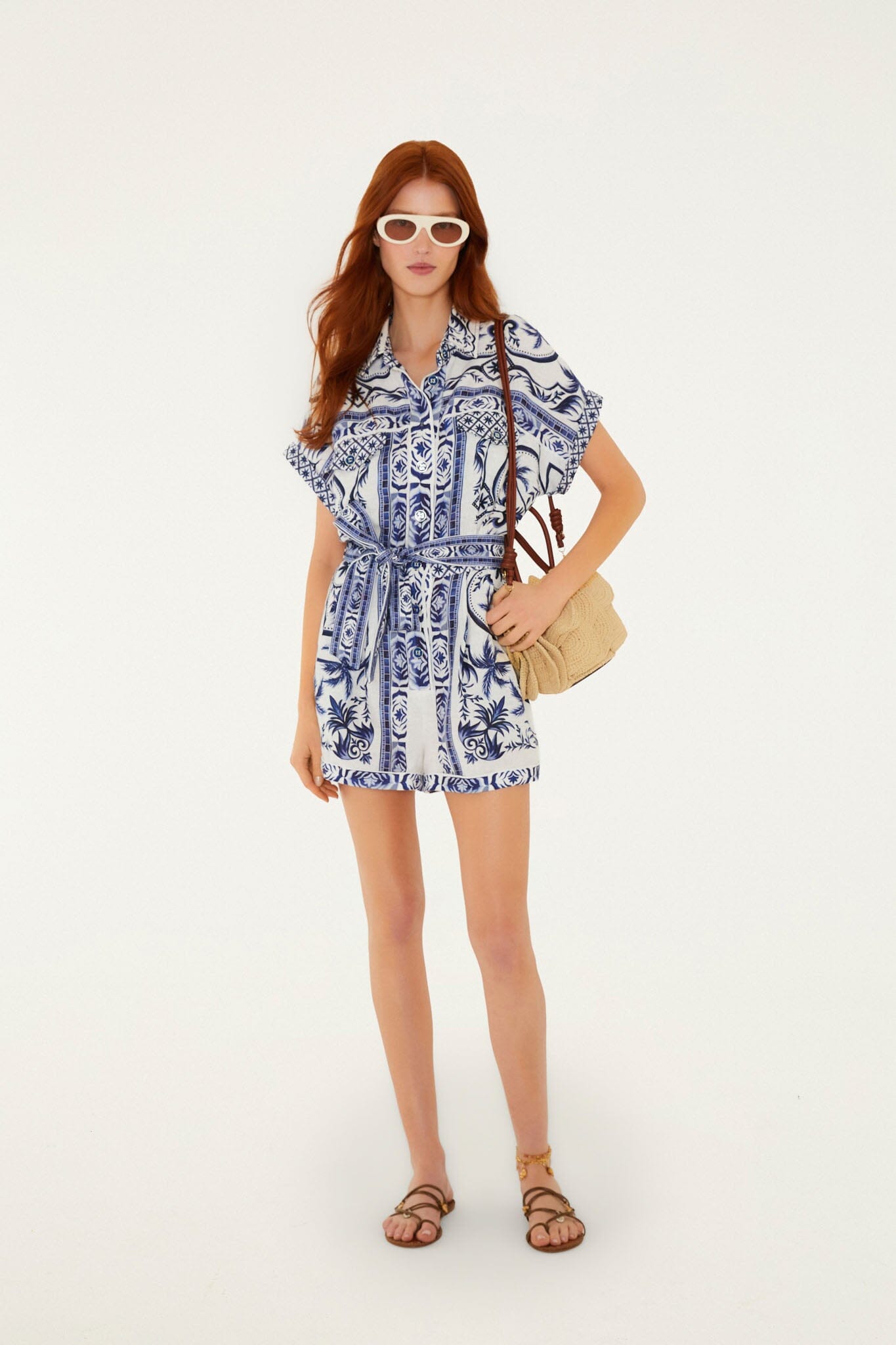 FARM Rio Shop Off-White Wonderful City Belted Euroflax Premium Linen Romper