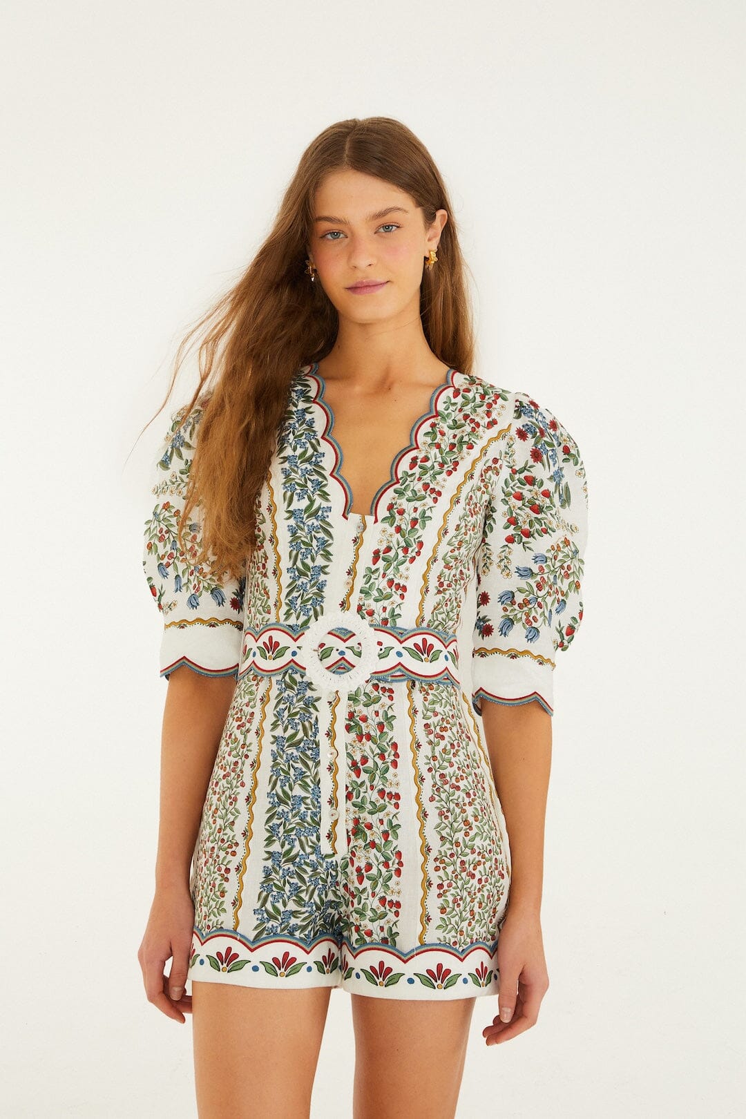 FARM Rio Shop Off-White Fruit Beauty Euroflax Premium Linen Mini Cut Out Romper