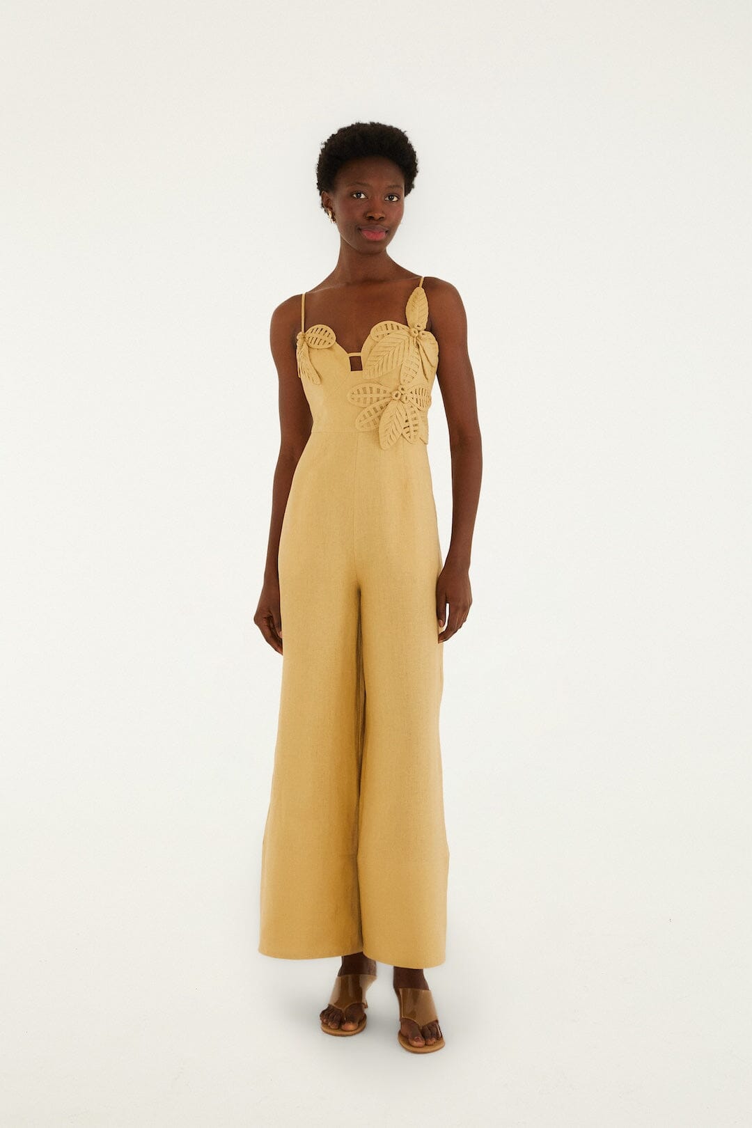 FARM Rio Shop Sand 3d Flowers Euroflax Premium Linen Jumpsuit