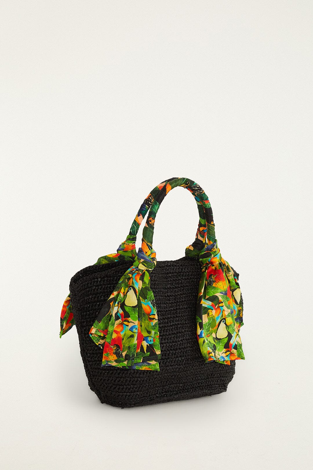 FARM Rio Shop Black Scarf Raffia Mini Basket Bag