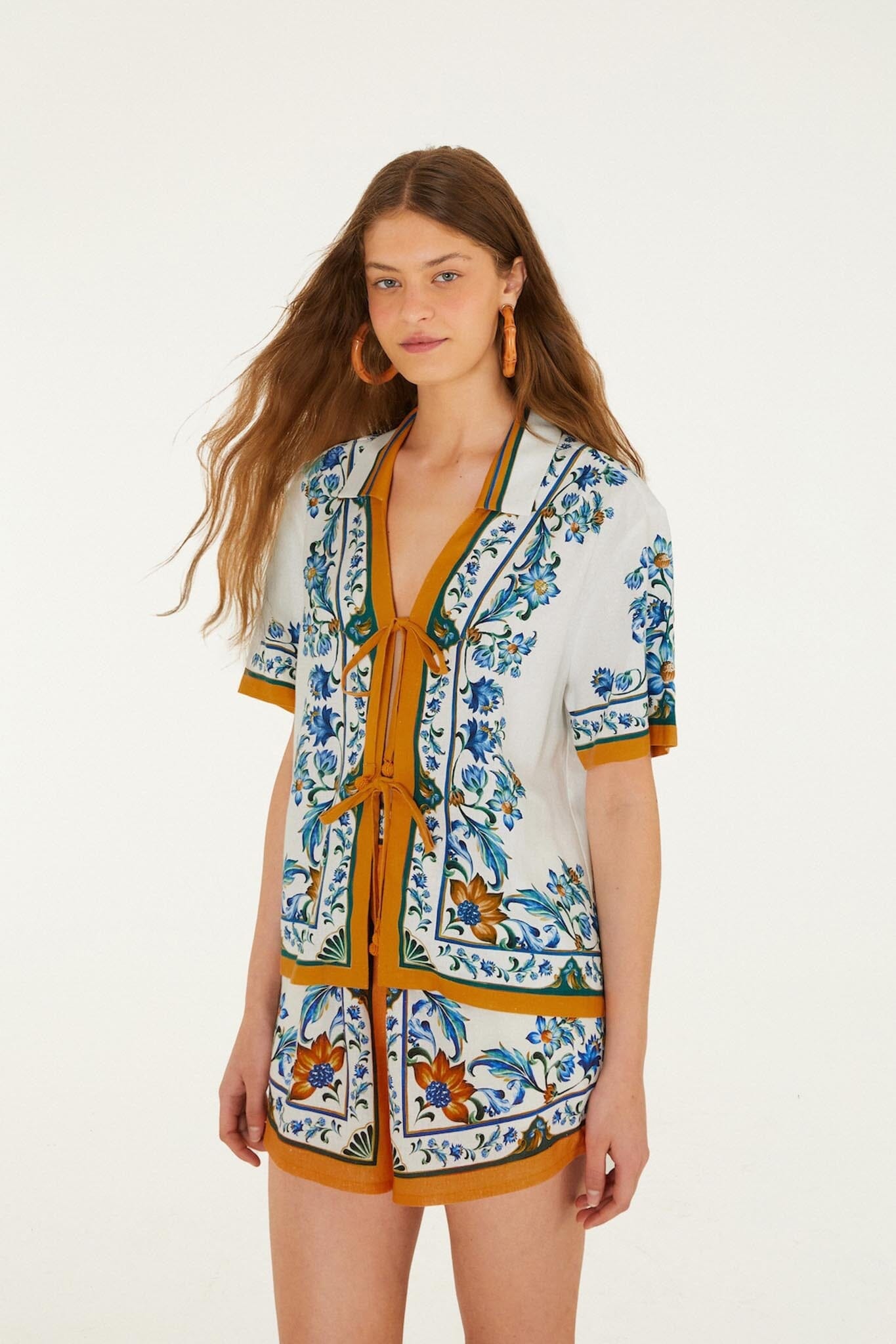 FARM Rio Shop Off-White Flora Tile Blouse