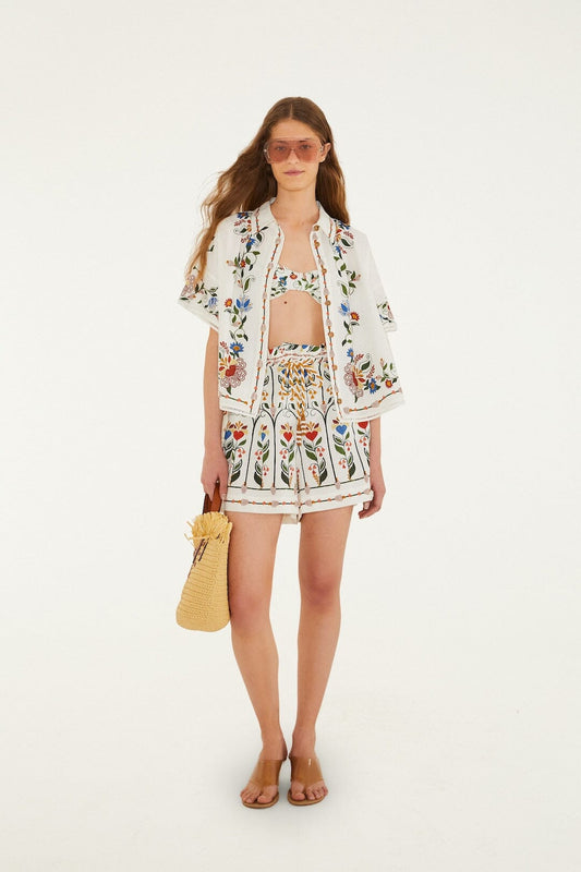FARM Rio Shop Off-White Stitched Garden Shorts