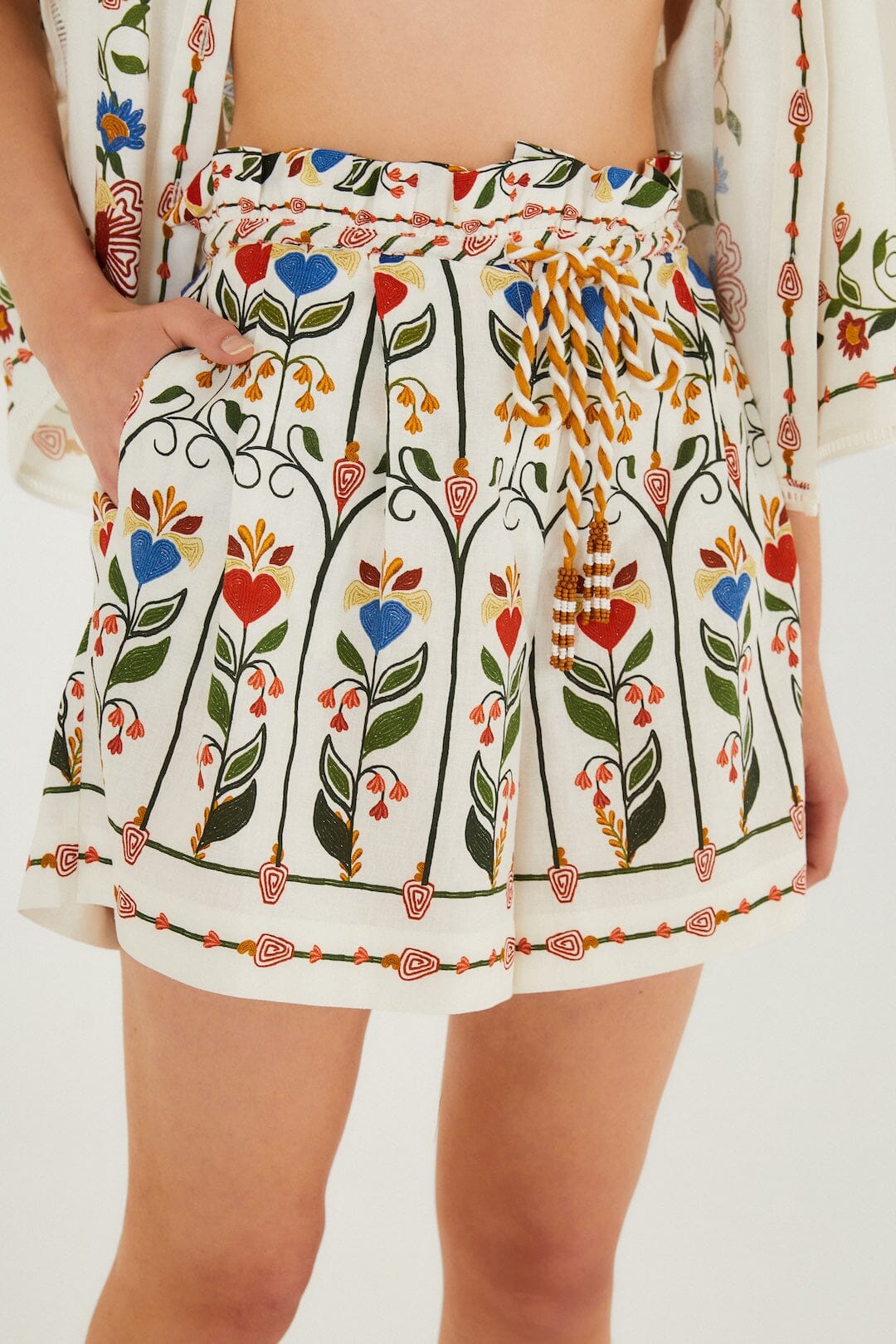 FARM Rio Shop Off-White Stitched Garden Shorts