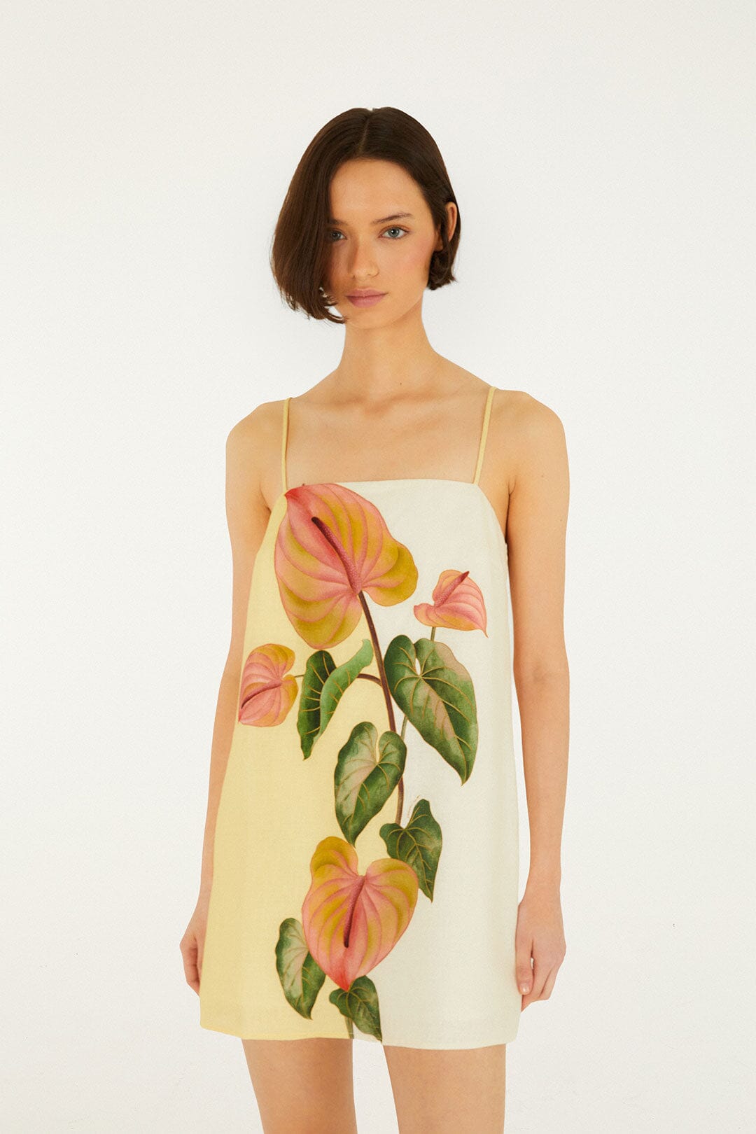 FARM Rio Shop Golden Yellow Anthurium Square Neck Mini Dress