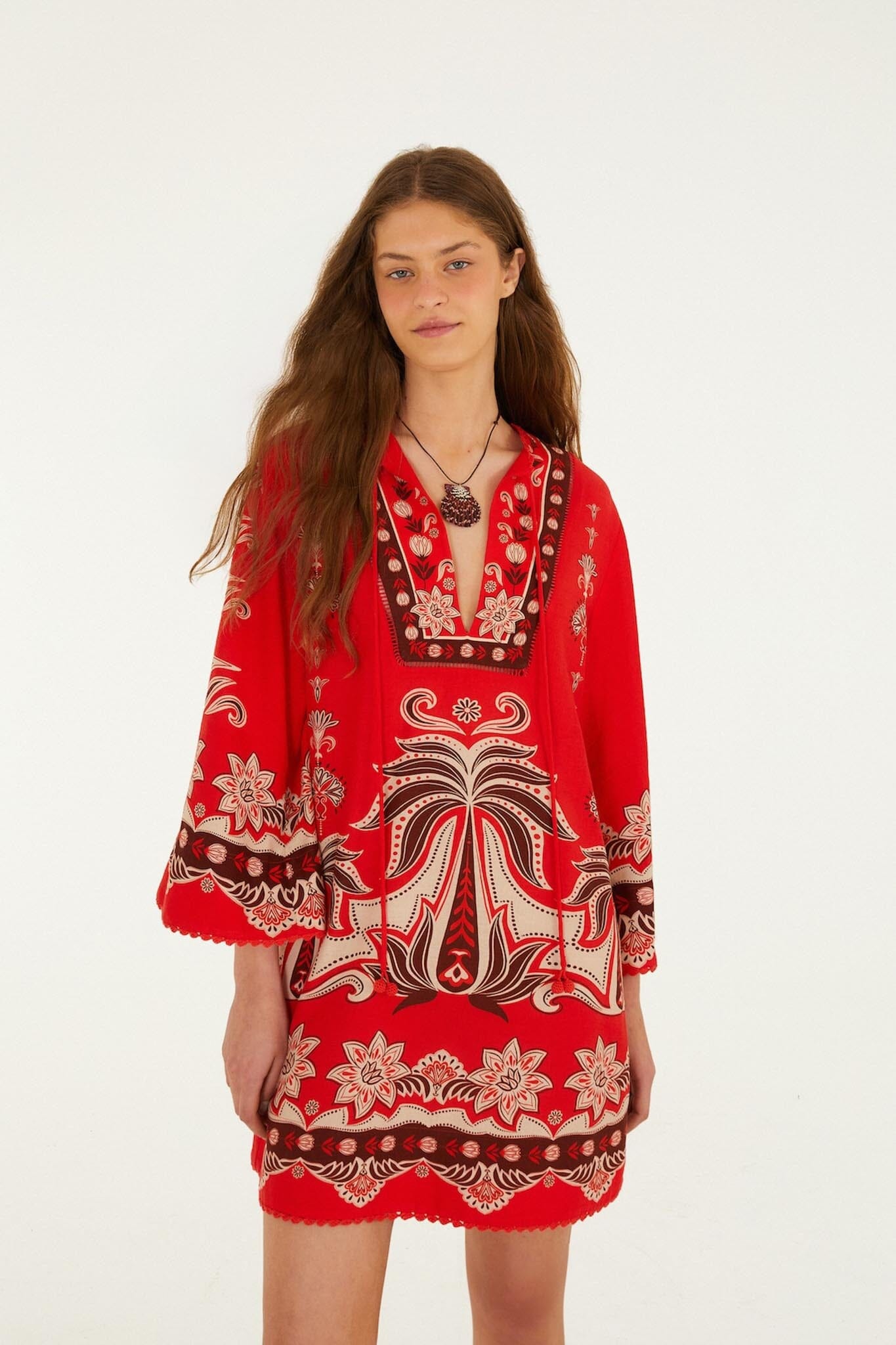 FARM Rio Shop Red Ainika Garden Front Ties Mini Dress