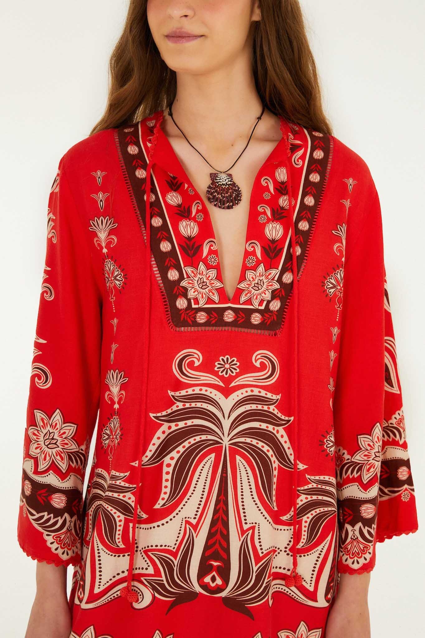 FARM Rio Shop Red Ainika Garden Front Ties Mini Dress