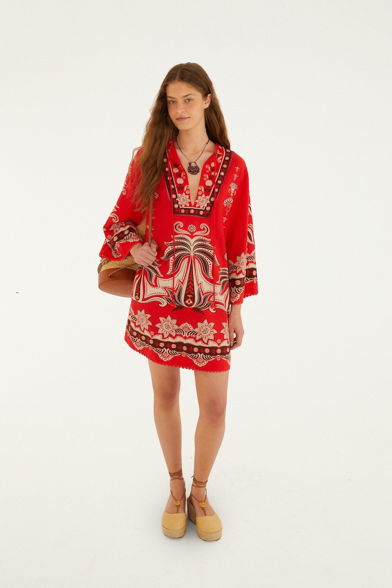 FARM Rio Shop Red Ainika Garden Front Ties Mini Dress