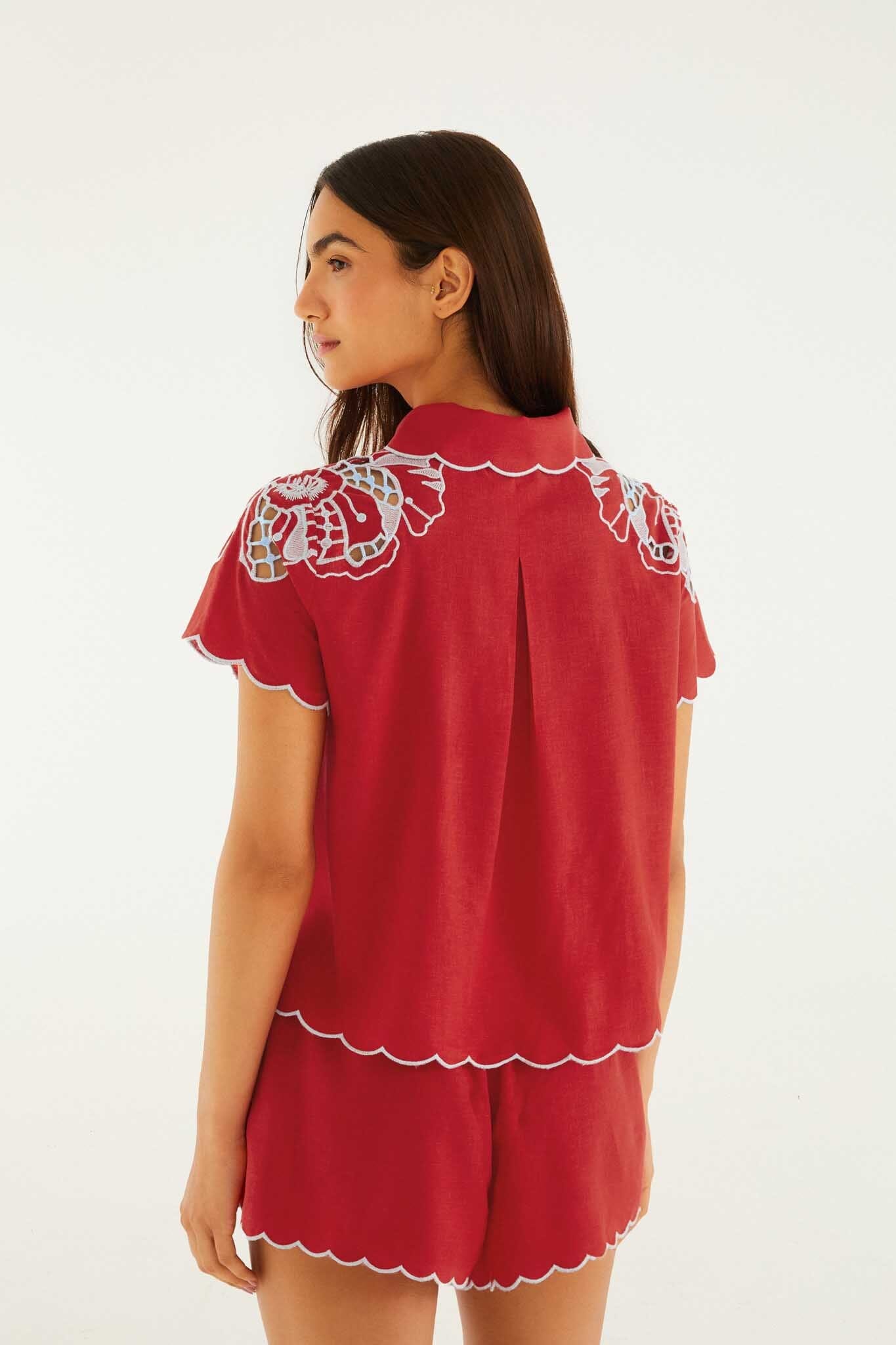 FARM Rio Shop Red Embroidered Shorts