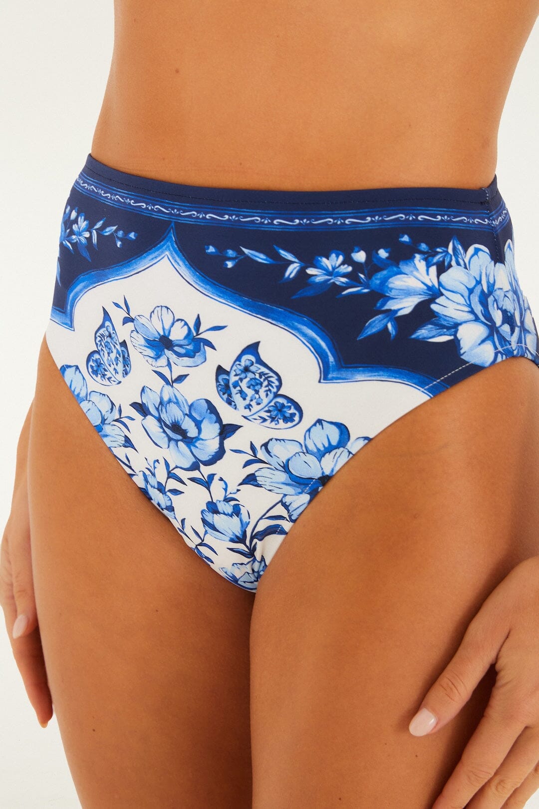 FARM Rio Shop Blue Porcelain Garden High Waist Full Bikini Bottom